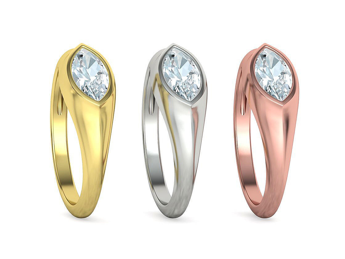 Pinky Signet Ring 8x4 Marquise Stone Statetment Ring 3D print model_4