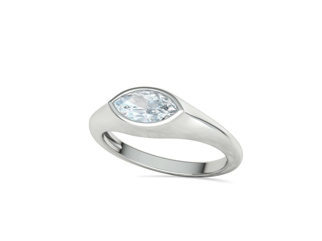 Pinky Signet Ring 8x4 Marquise Stone Statetment Ring 3D print model_15