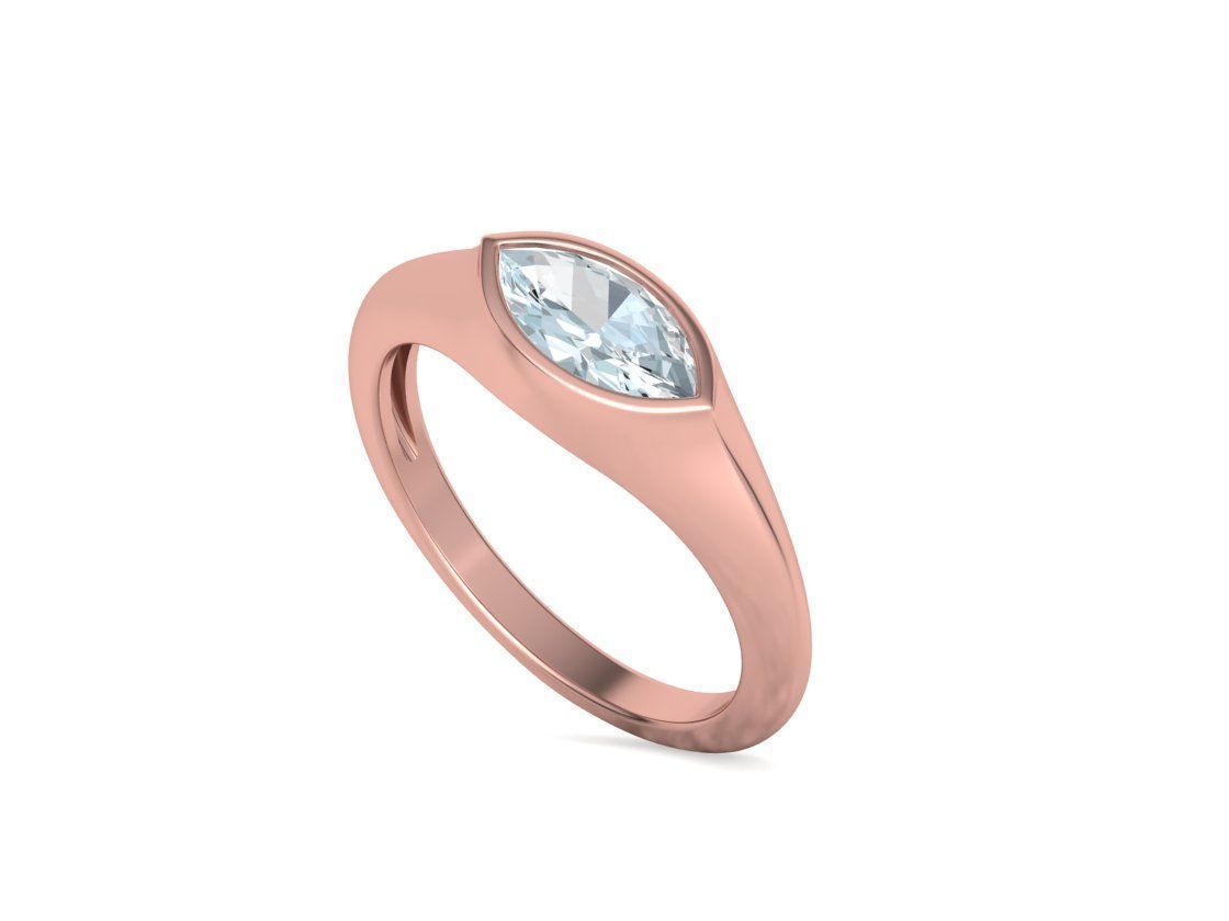 Pinky Signet Ring 8x4 Marquise Stone Statetment Ring 3D print model_31