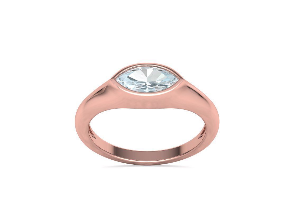 Pinky Signet Ring 8x4 Marquise Stone Statetment Ring 3D print model_16