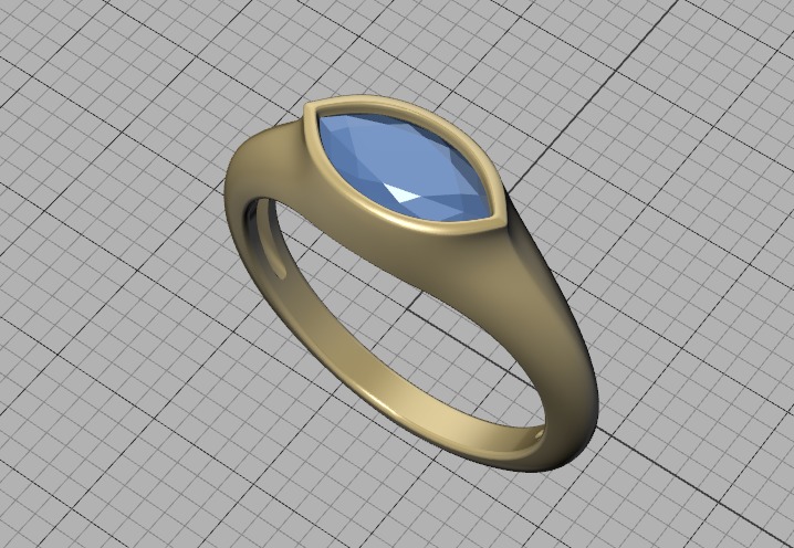 Pinky Signet Ring 8x4 Marquise Stone Statetment Ring 3D print model_44
