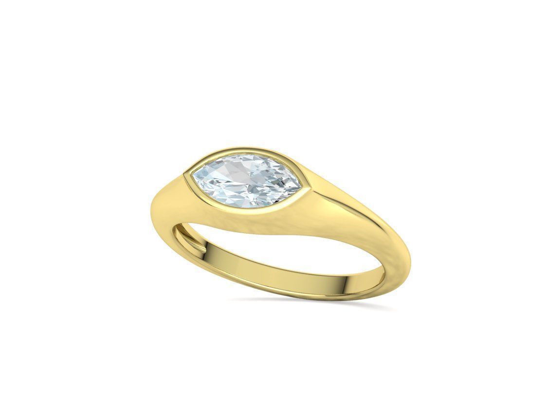 Pinky Signet Ring 8x4 Marquise Stone Statetment Ring 3D print model_14