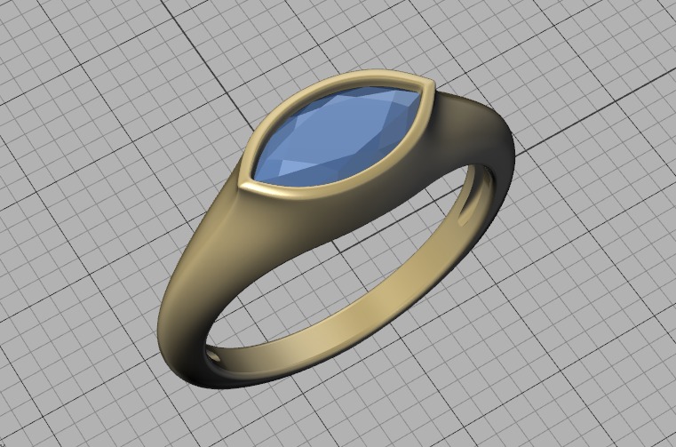 Pinky Signet Ring 8x4 Marquise Stone Statetment Ring 3D print model_47