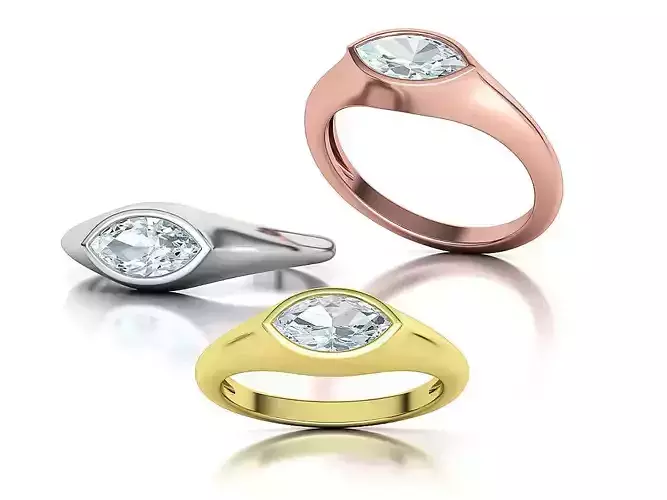 Pinky Signet Ring 8x4 Marquise Stone Statetment Ring 3D print model