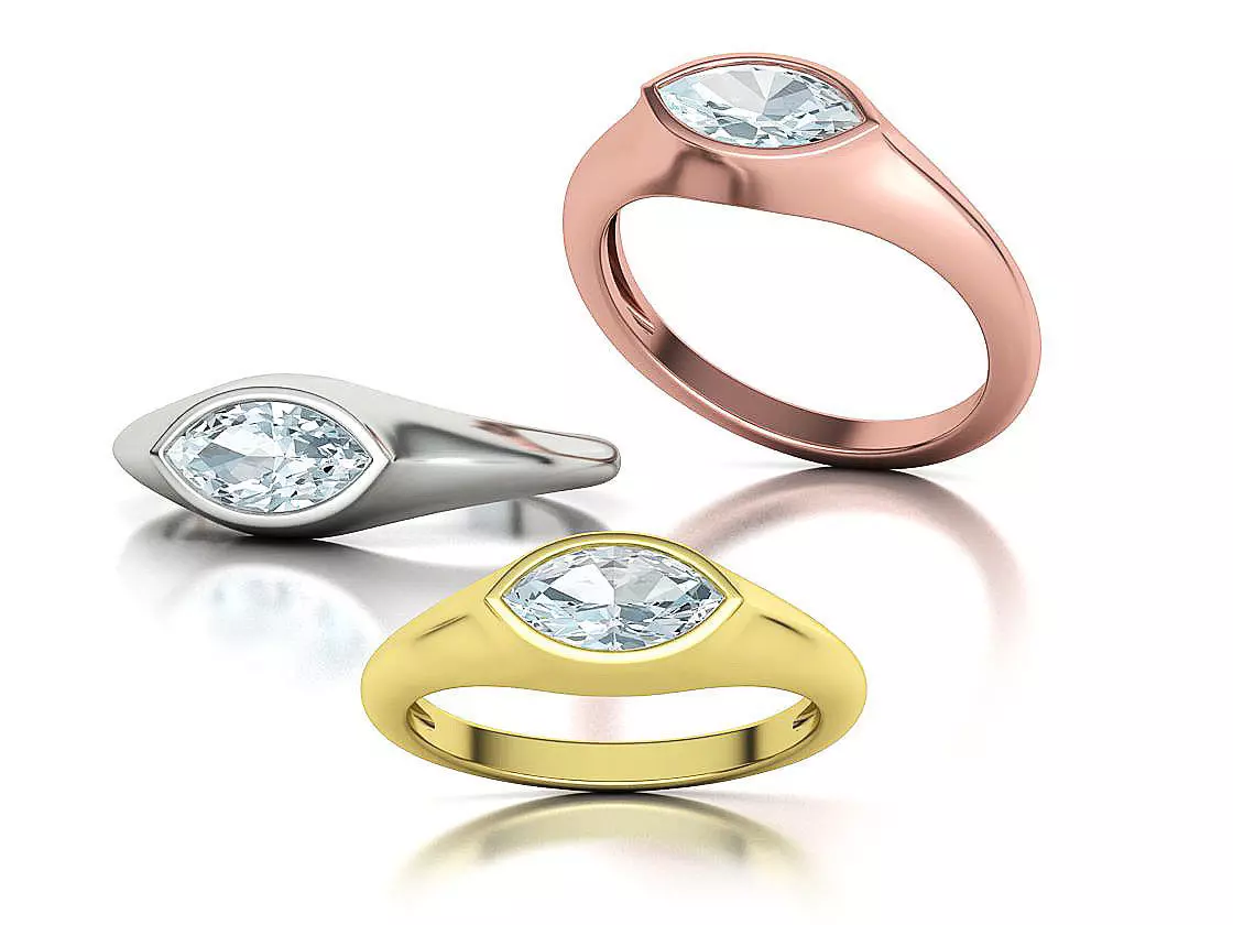 Pinky Signet Ring 8x4 Marquise Stone Statetment Ring 3D print model_0