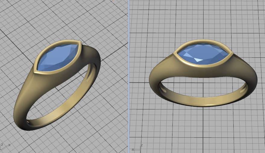 Pinky Signet Ring 8x4 Marquise Stone Statetment Ring 3D print model_40