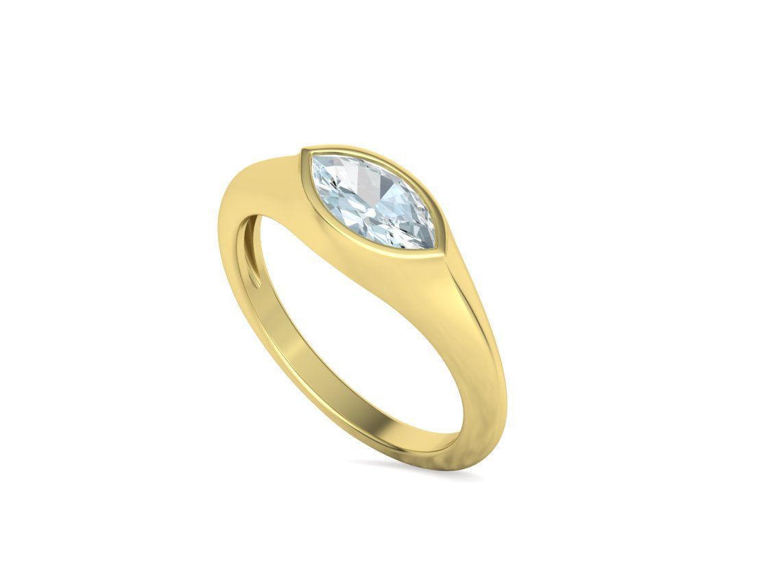 Pinky Signet Ring 8x4 Marquise Stone Statetment Ring 3D print model_32