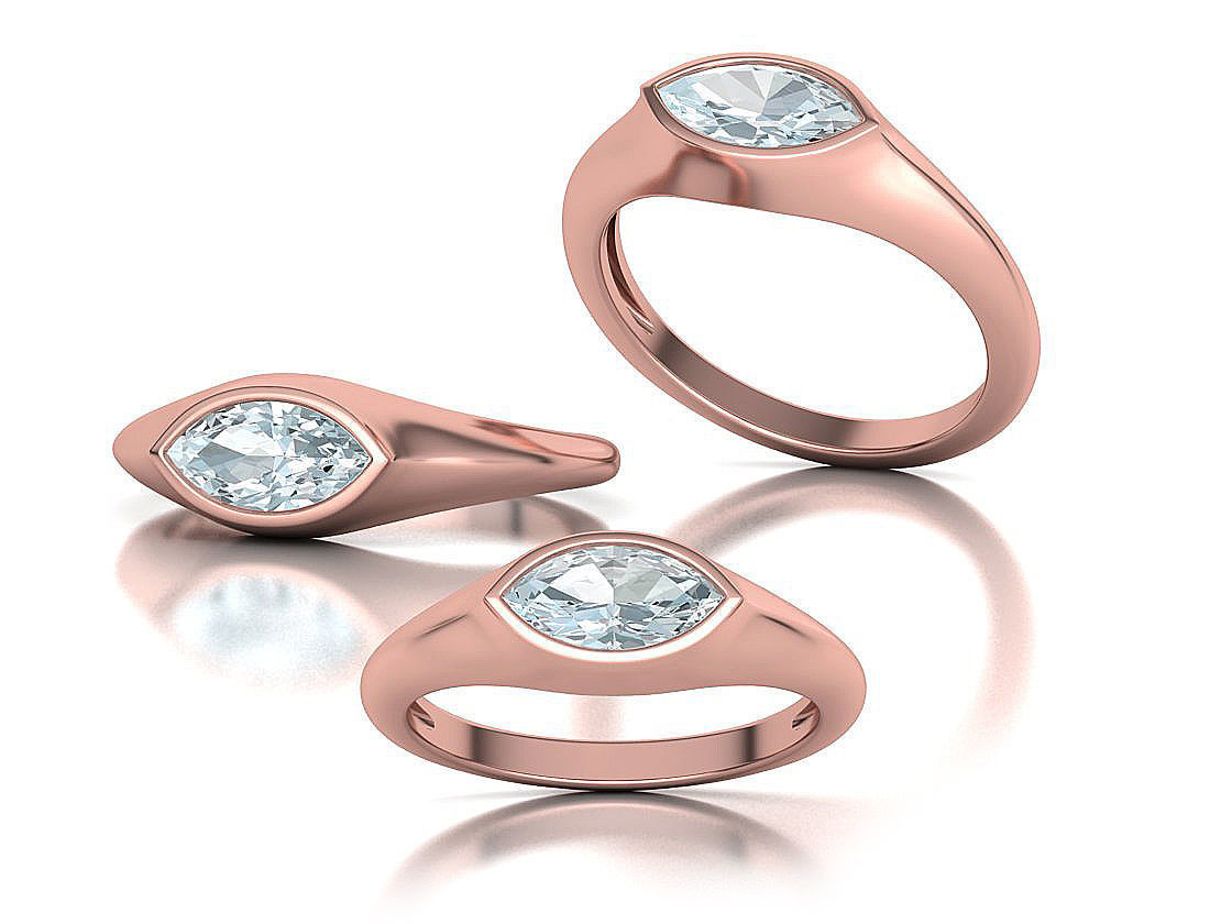 Pinky Signet Ring 8x4 Marquise Stone Statetment Ring 3D print model_1