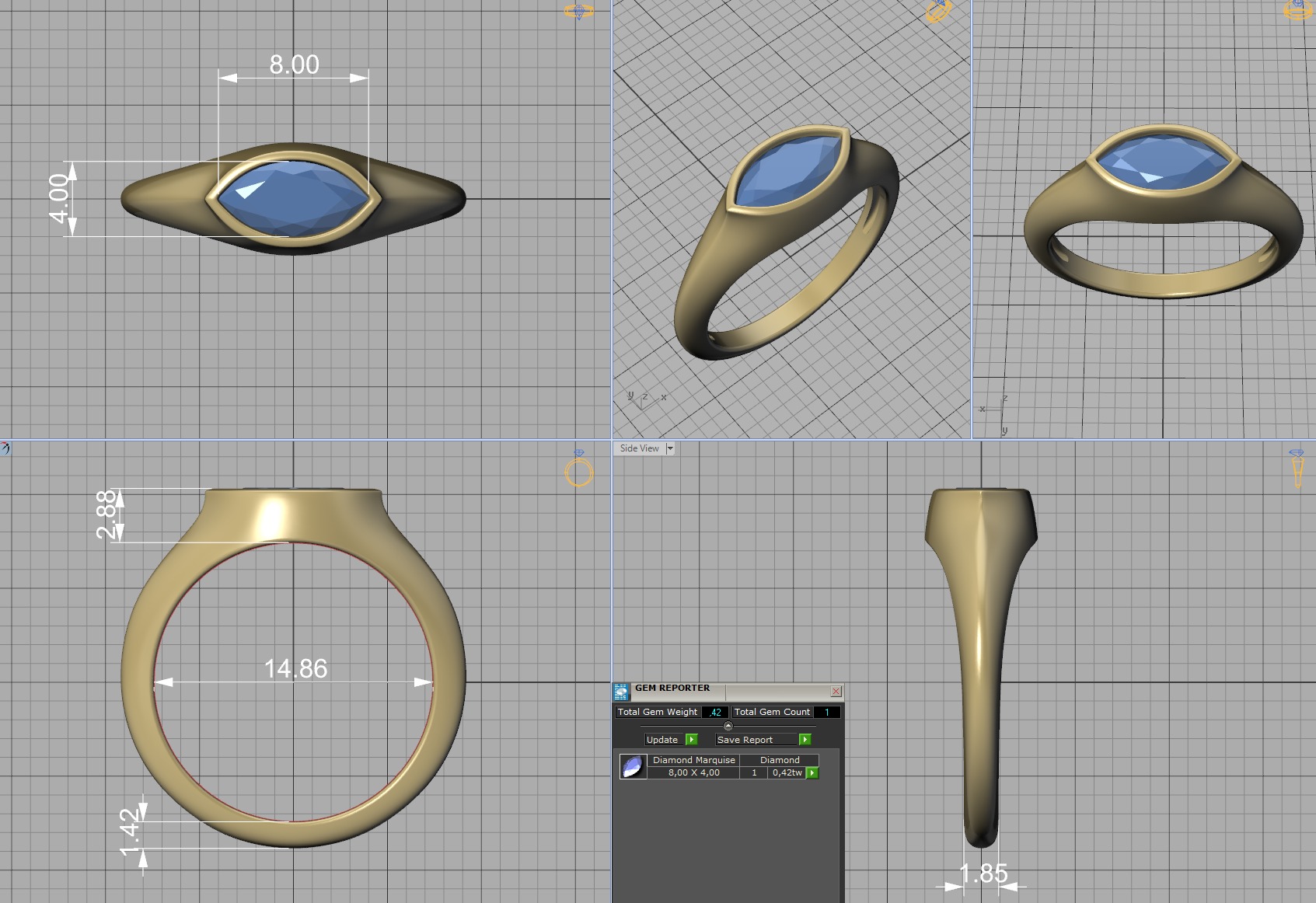 Pinky Signet Ring 8x4 Marquise Stone Statetment Ring 3D print model_5