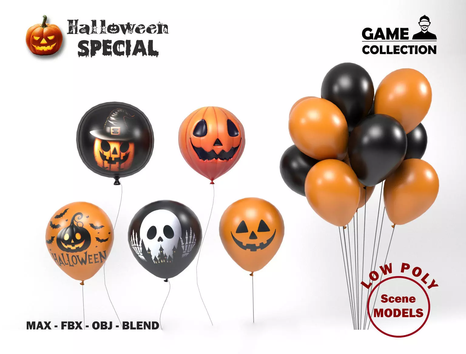 Halloween ballons Low-poly 3D model