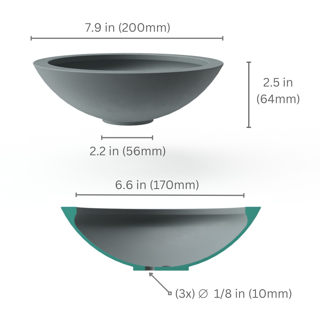 Modern Bowl Planter 200 mm Diameter with Drainage Holes 3D print model_1