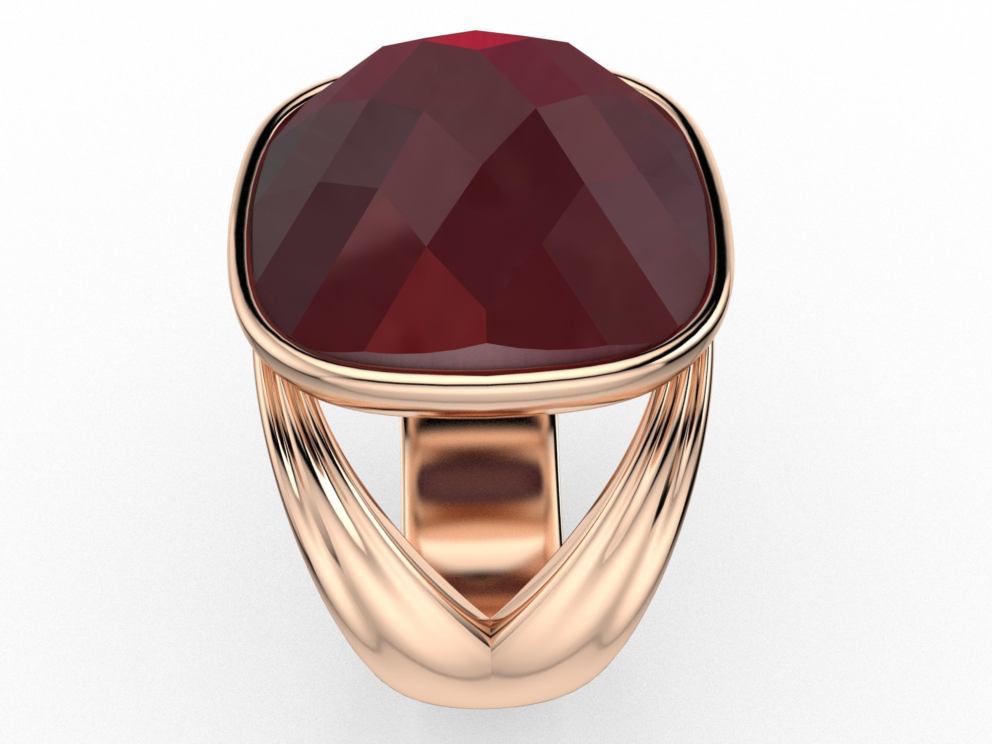 RoseCut Cabochon Collet Split Shank Ring 3D print model_1