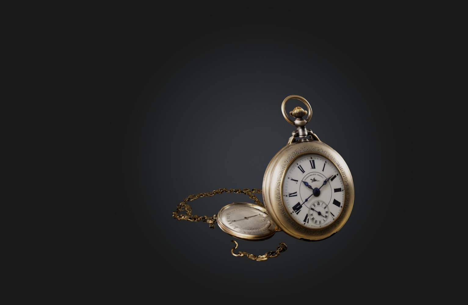 Antique Pocket Watch Low-poly 3D model_3
