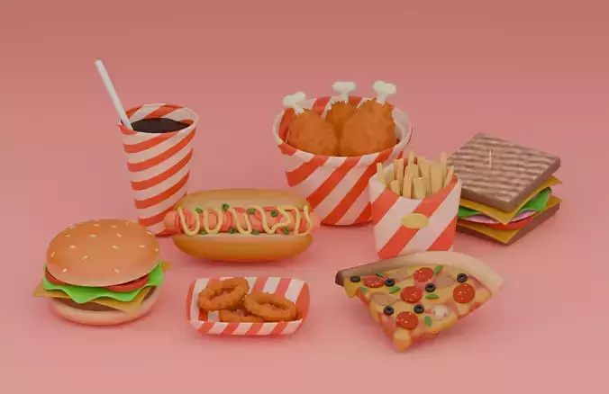 Fast Food Set 3D  3D model