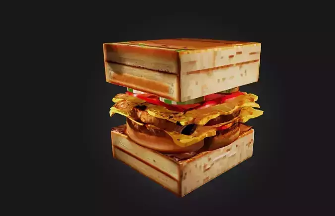 Voxel Burger Low-poly 3D model