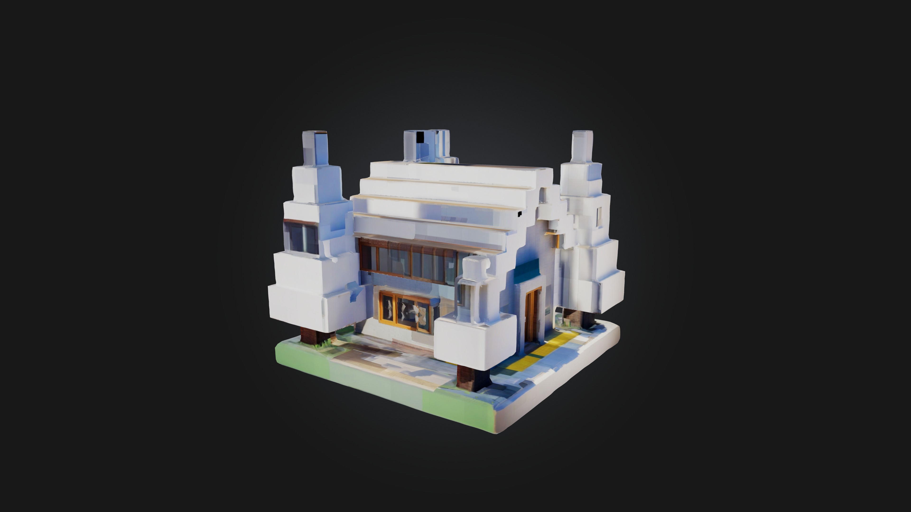 Voxel House Low-poly 3D model_3