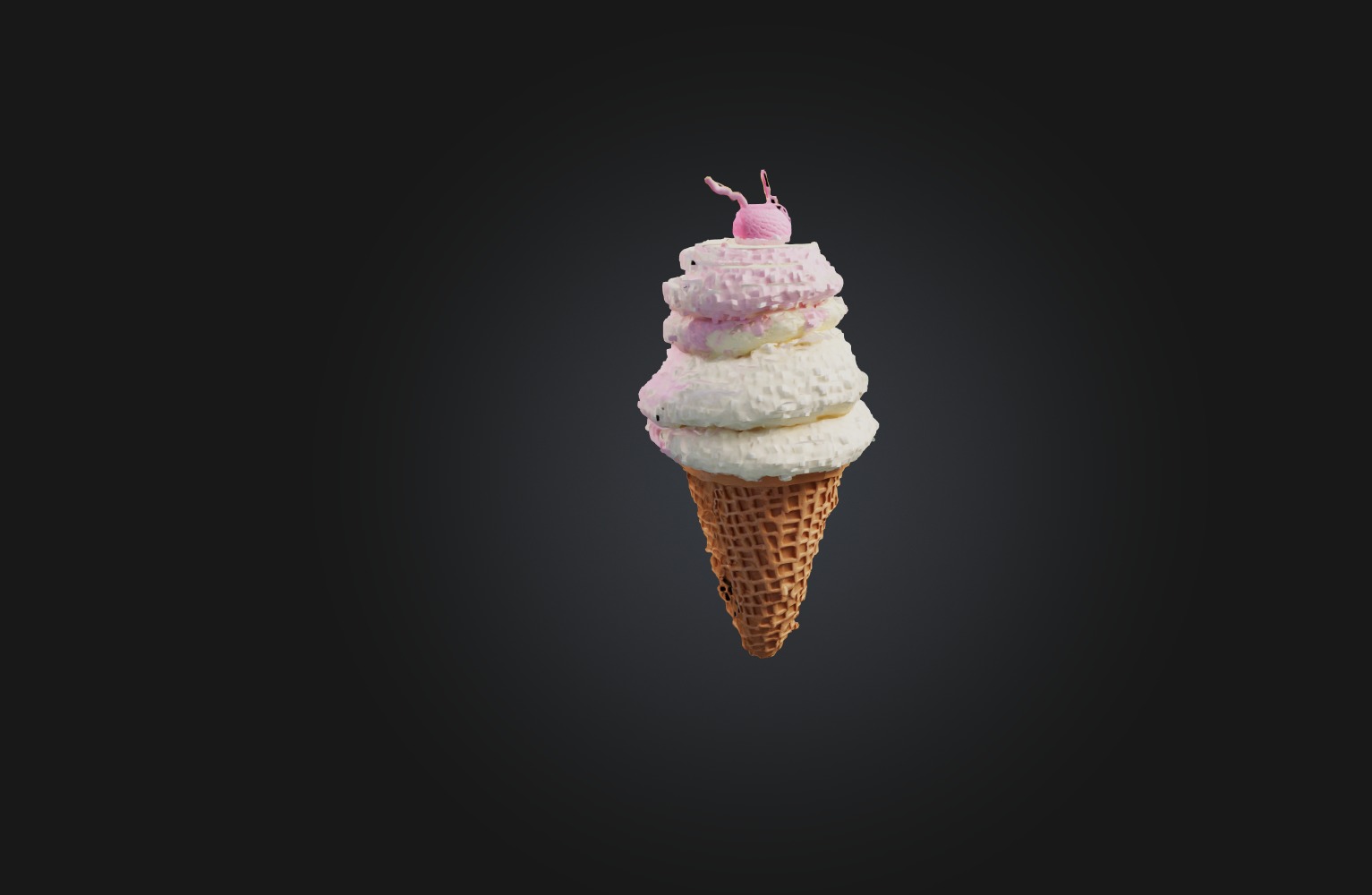 Voxel Ice Cream Cone Low-poly 3D model_3