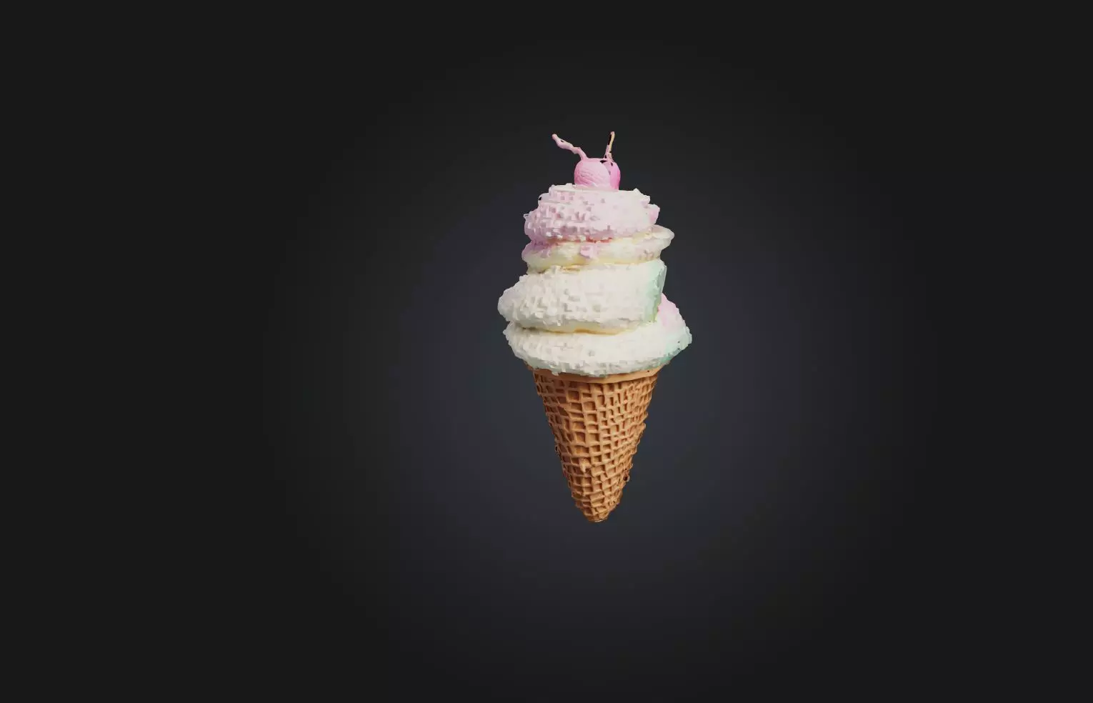 Voxel Ice Cream Cone Low-poly 3D model_0