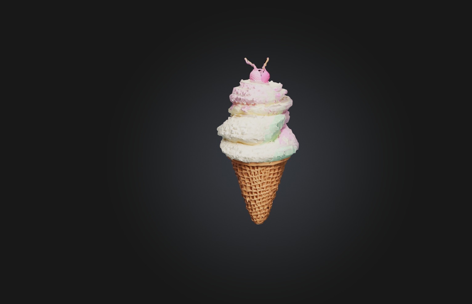 Voxel Ice Cream Cone Low-poly 3D model_2