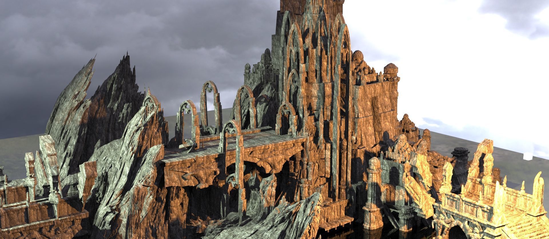 Elven temple ruins Temple Golden Tower 2 3D model_1