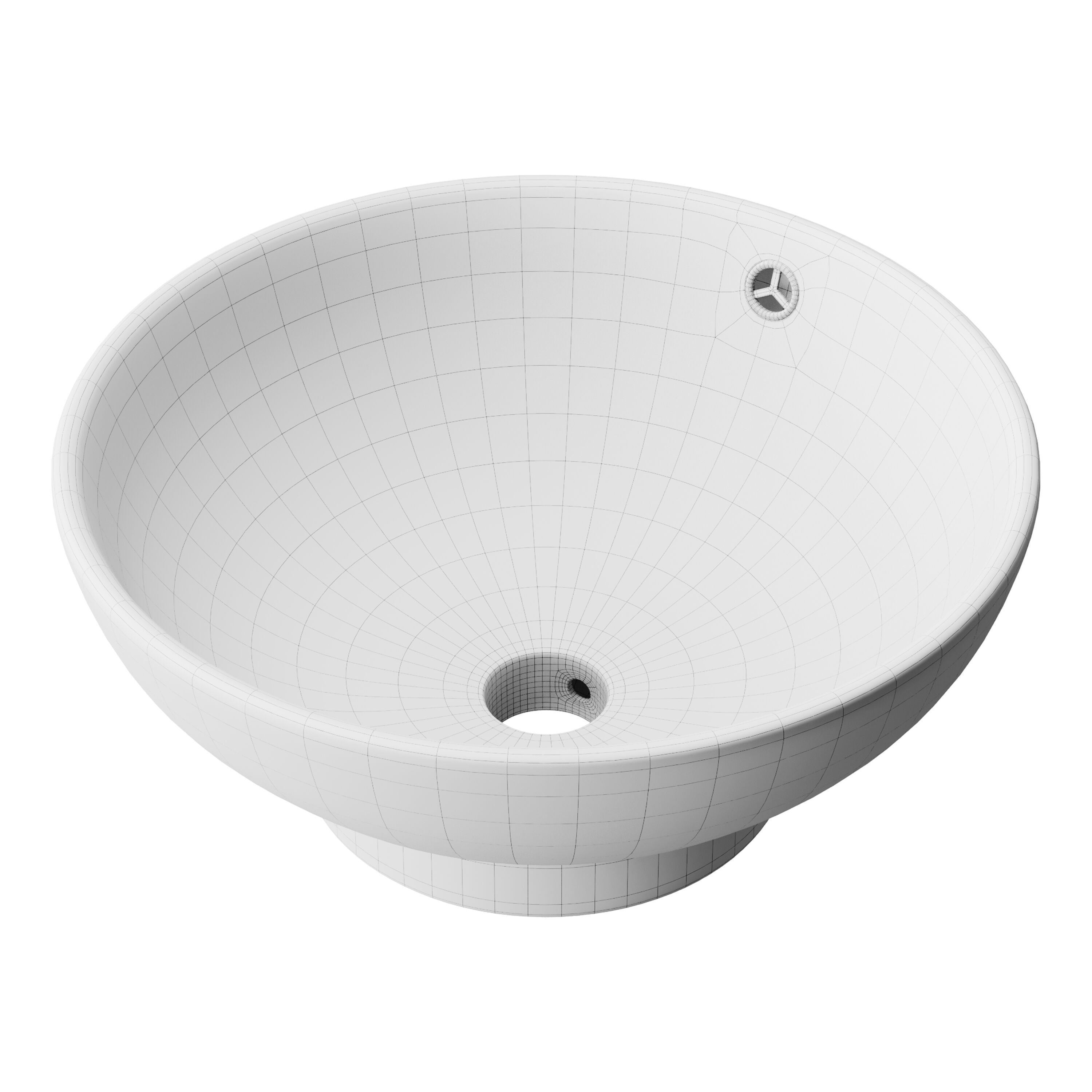 Round Countertop Vessel Bathroom Sink White with Overflow 3D model_13