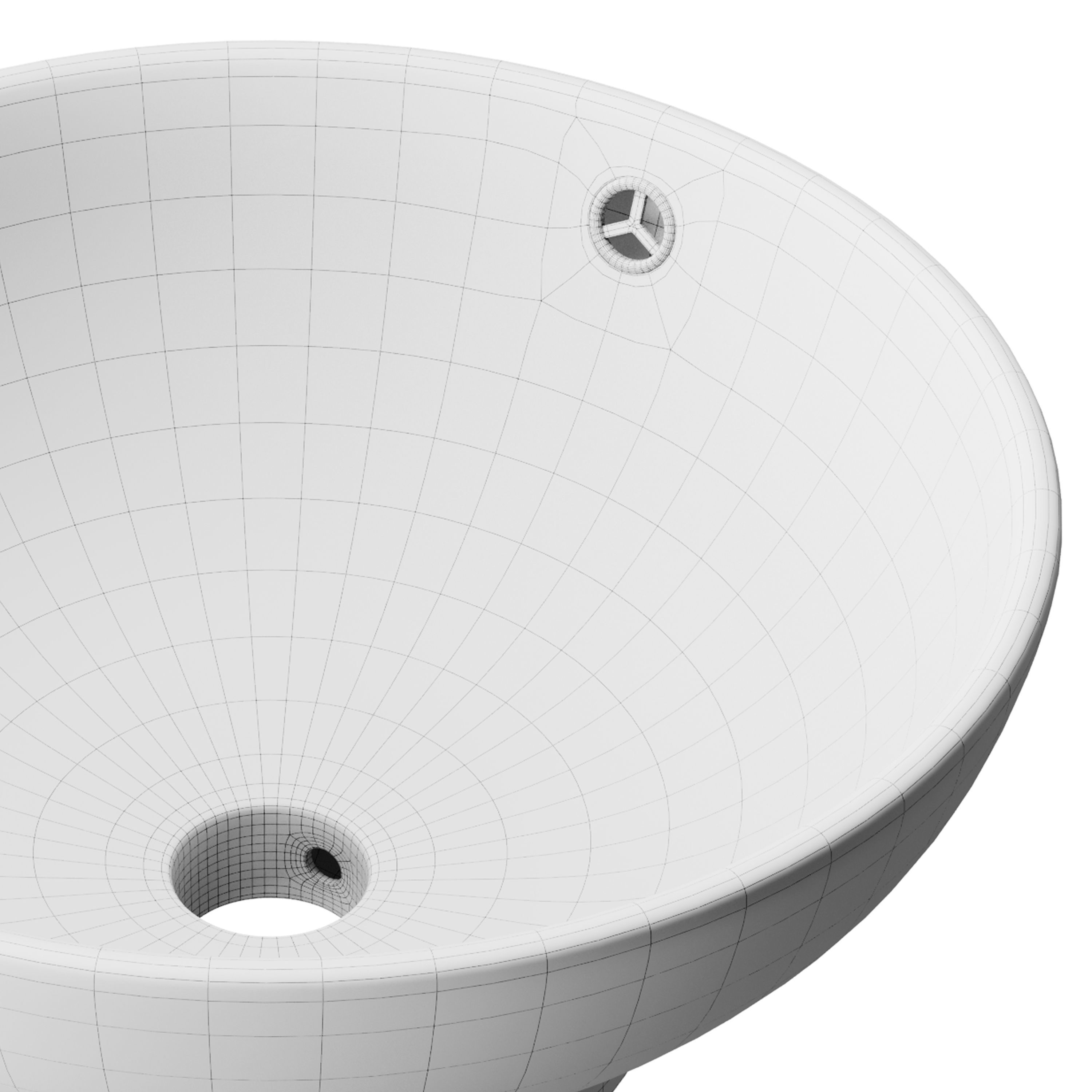 Round Countertop Vessel Bathroom Sink White with Overflow 3D model_14