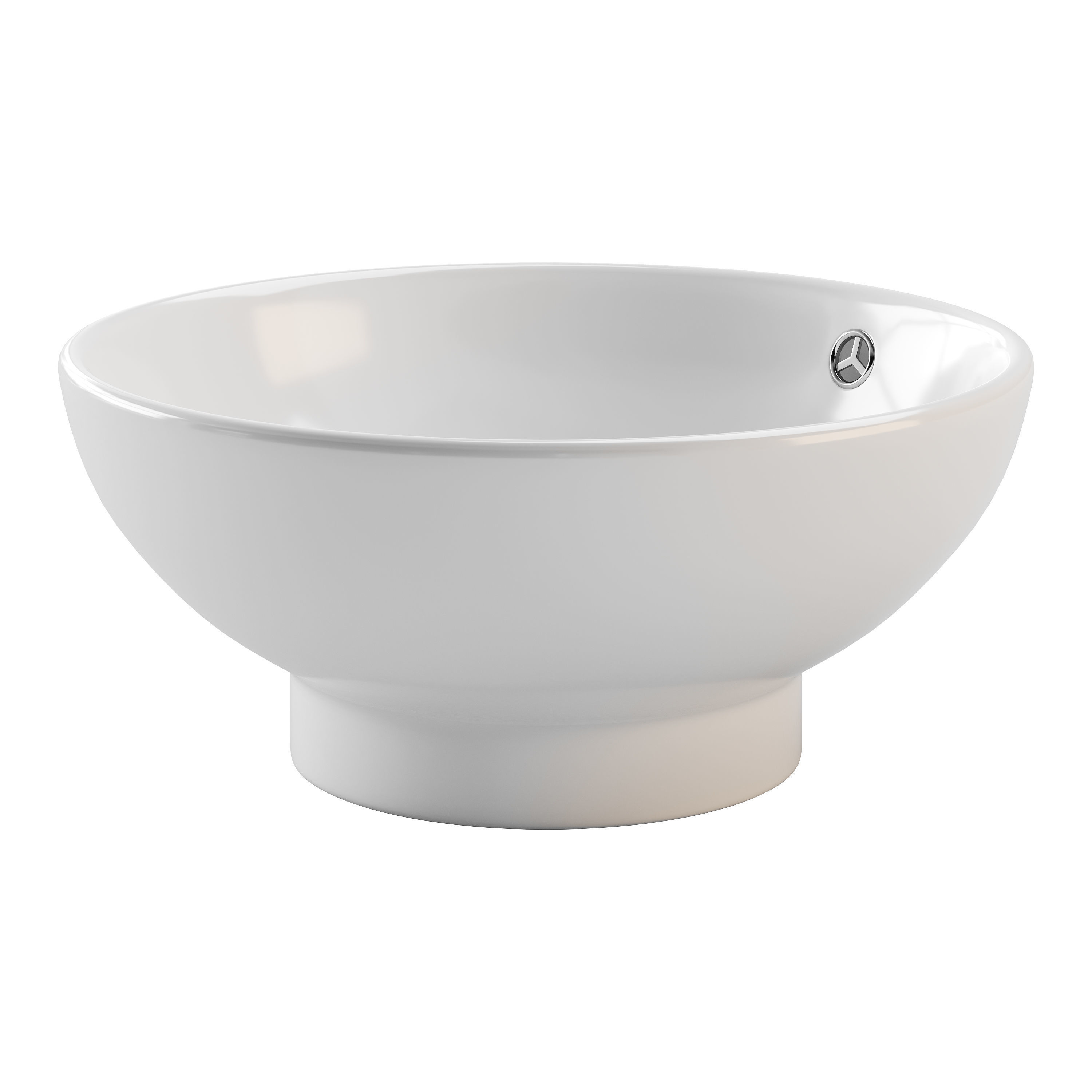 Round Countertop Vessel Bathroom Sink White with Overflow 3D model_4