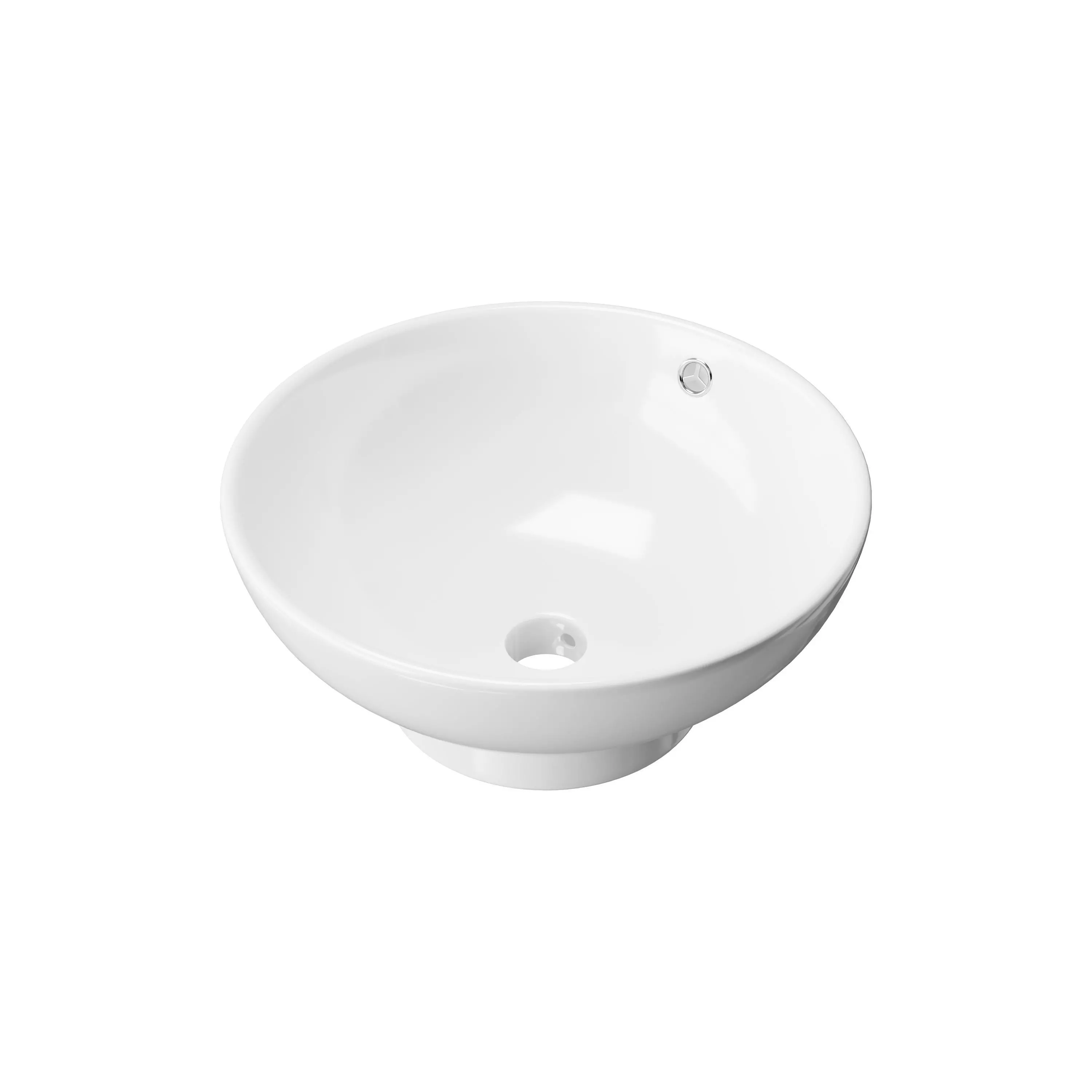 Round Countertop Vessel Bathroom Sink White with Overflow 3D model_0