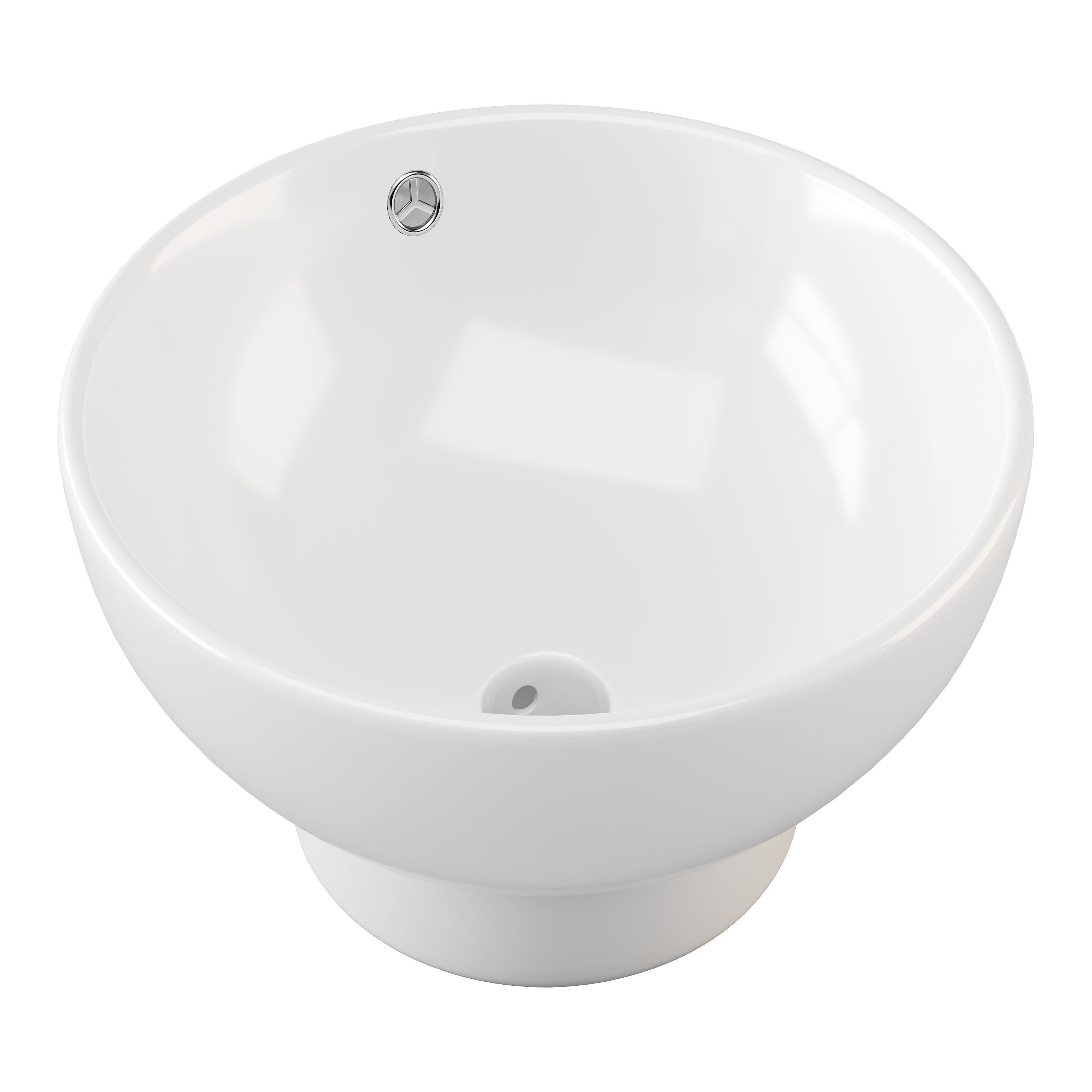 Round Countertop Vessel Bathroom Sink White with Overflow 3D model_12
