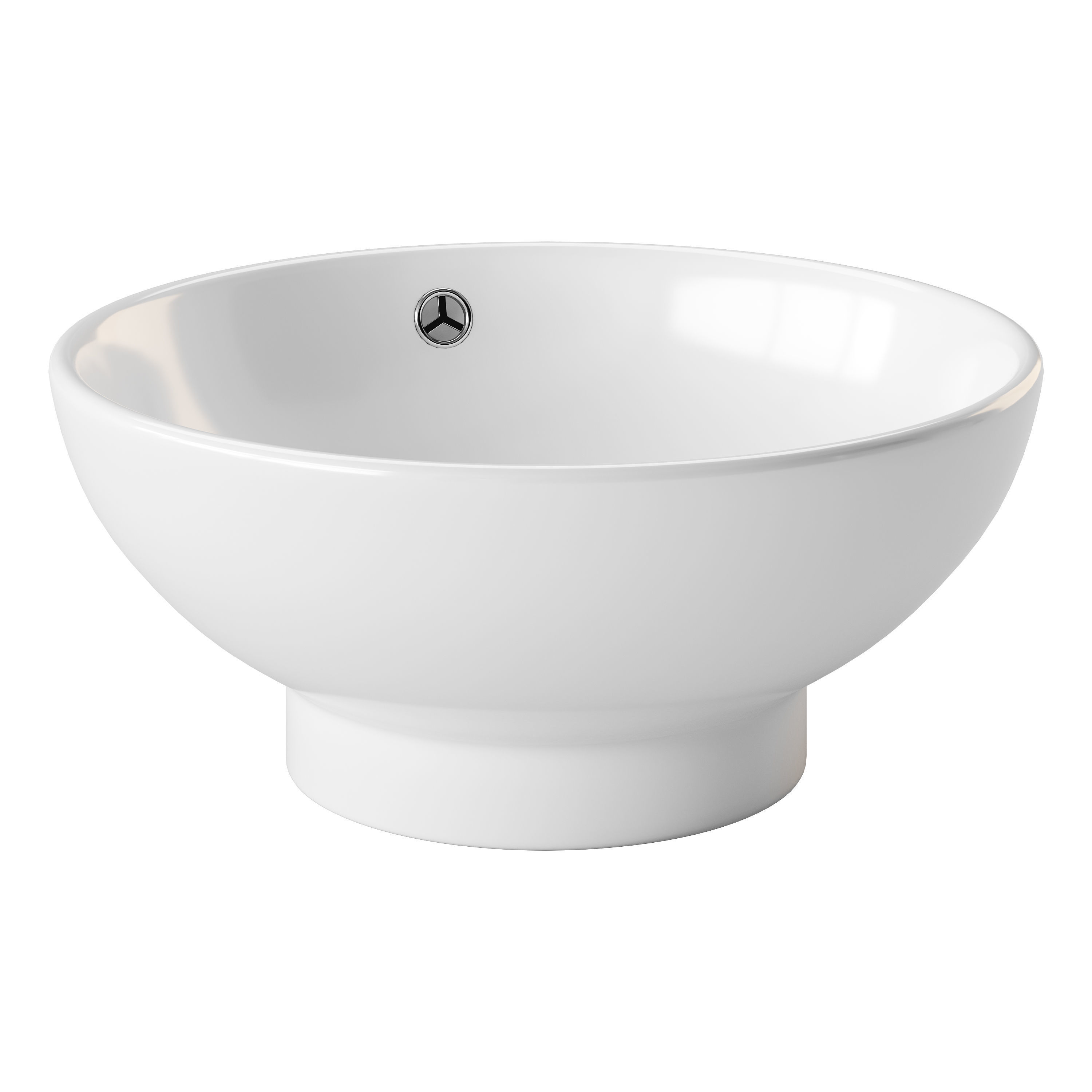 Round Countertop Vessel Bathroom Sink White with Overflow 3D model_2