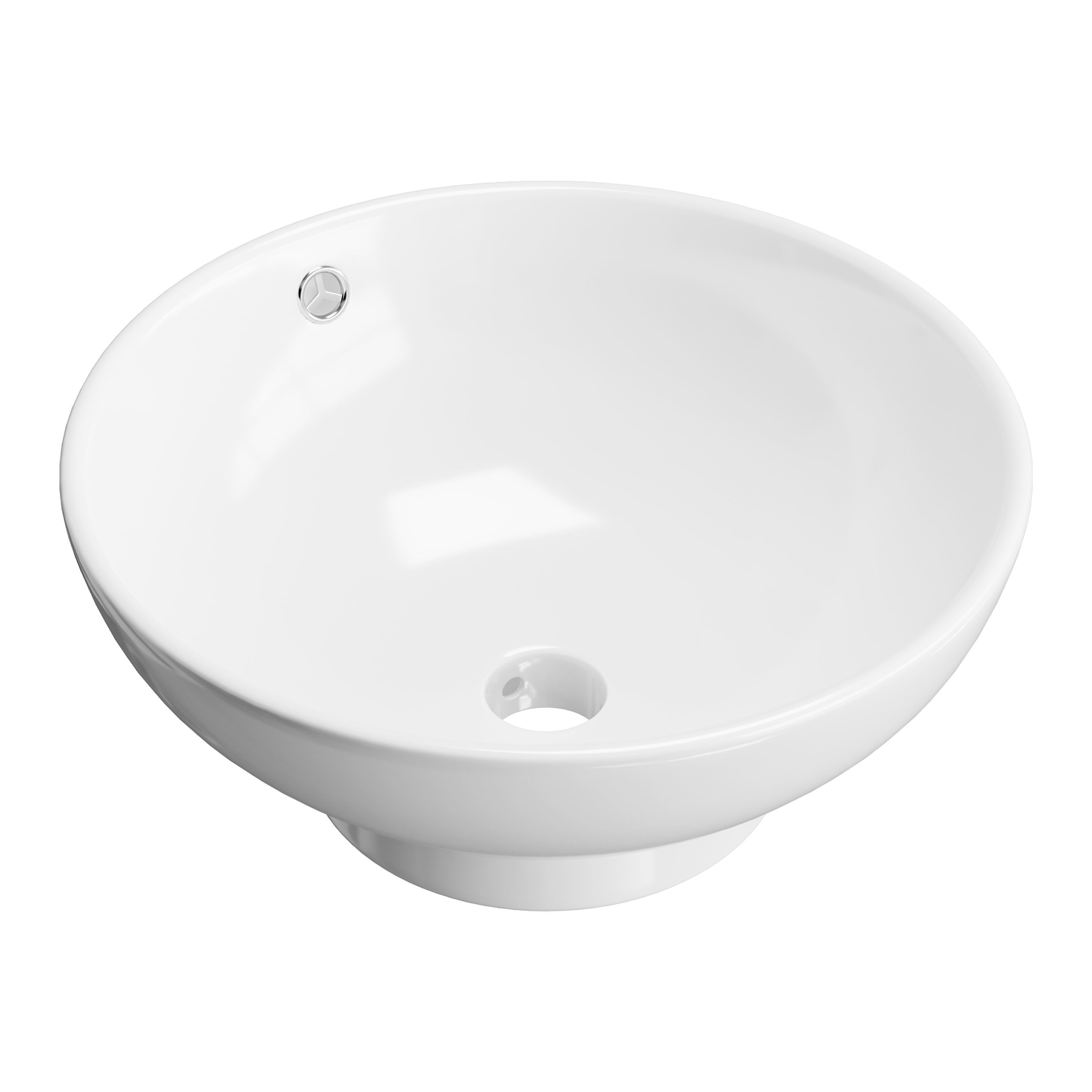 Round Countertop Vessel Bathroom Sink White with Overflow 3D model_3
