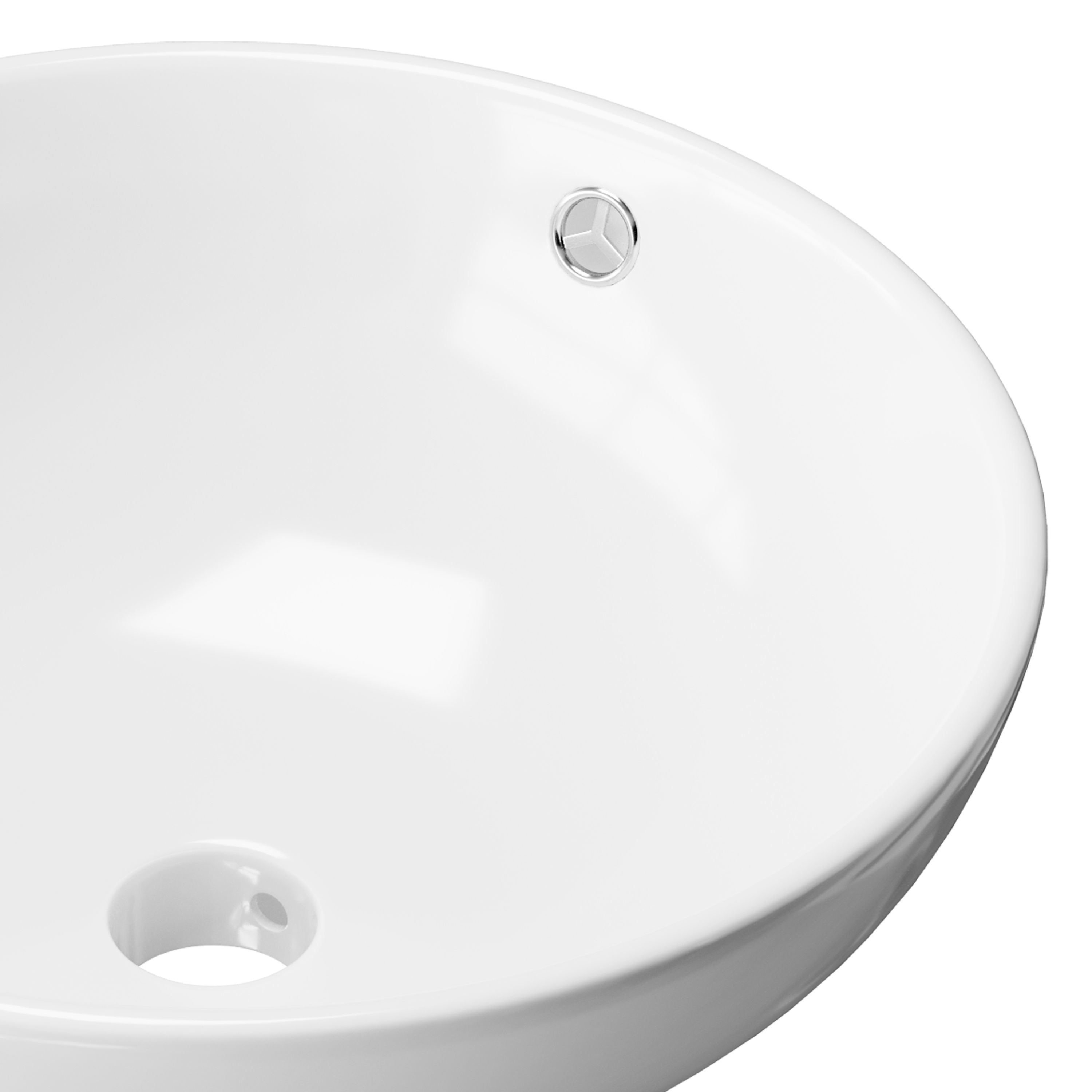 Round Countertop Vessel Bathroom Sink White with Overflow 3D model_1
