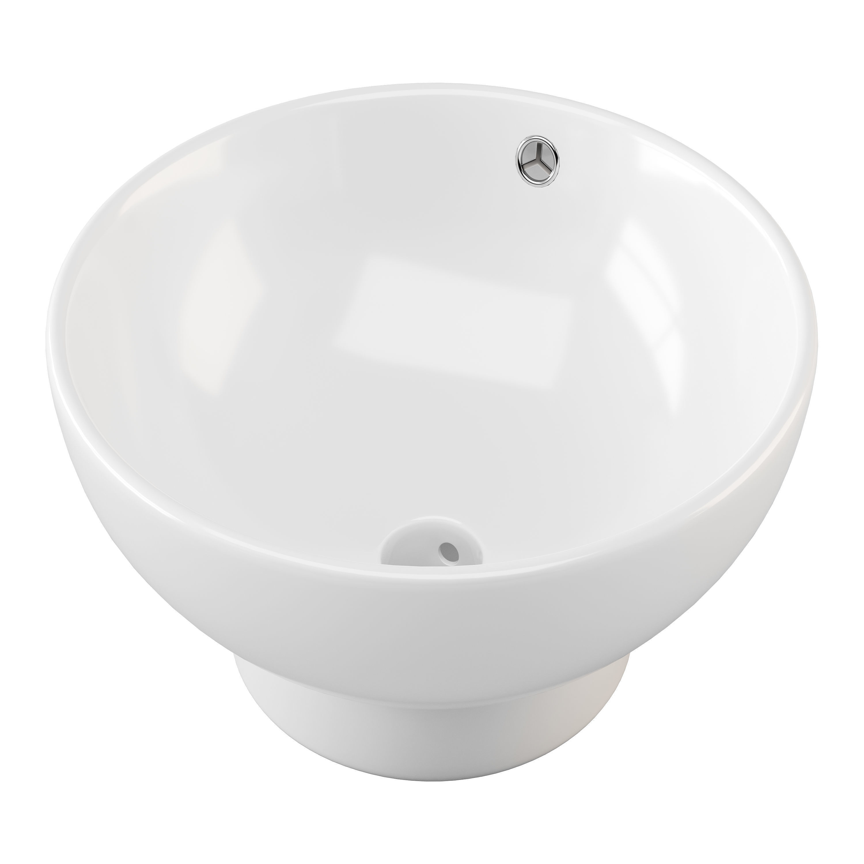 Round Countertop Vessel Bathroom Sink White with Overflow 3D model_11