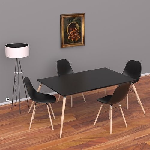 Nordic Inspired Modern Dining Room Set with 4 Sets of Texture 3D model