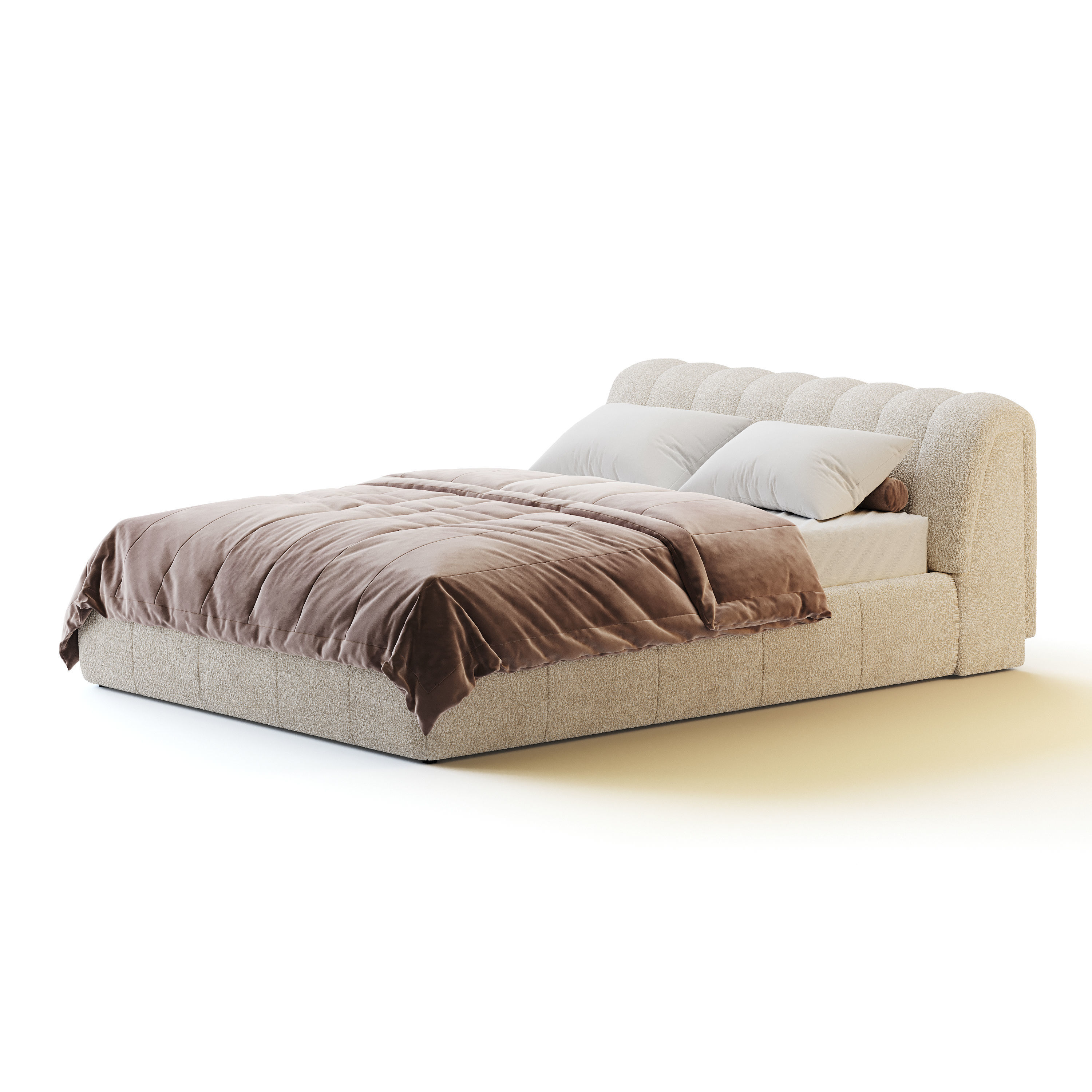 Salami Queen Bed - Maya Cream Boucle 3D model_5