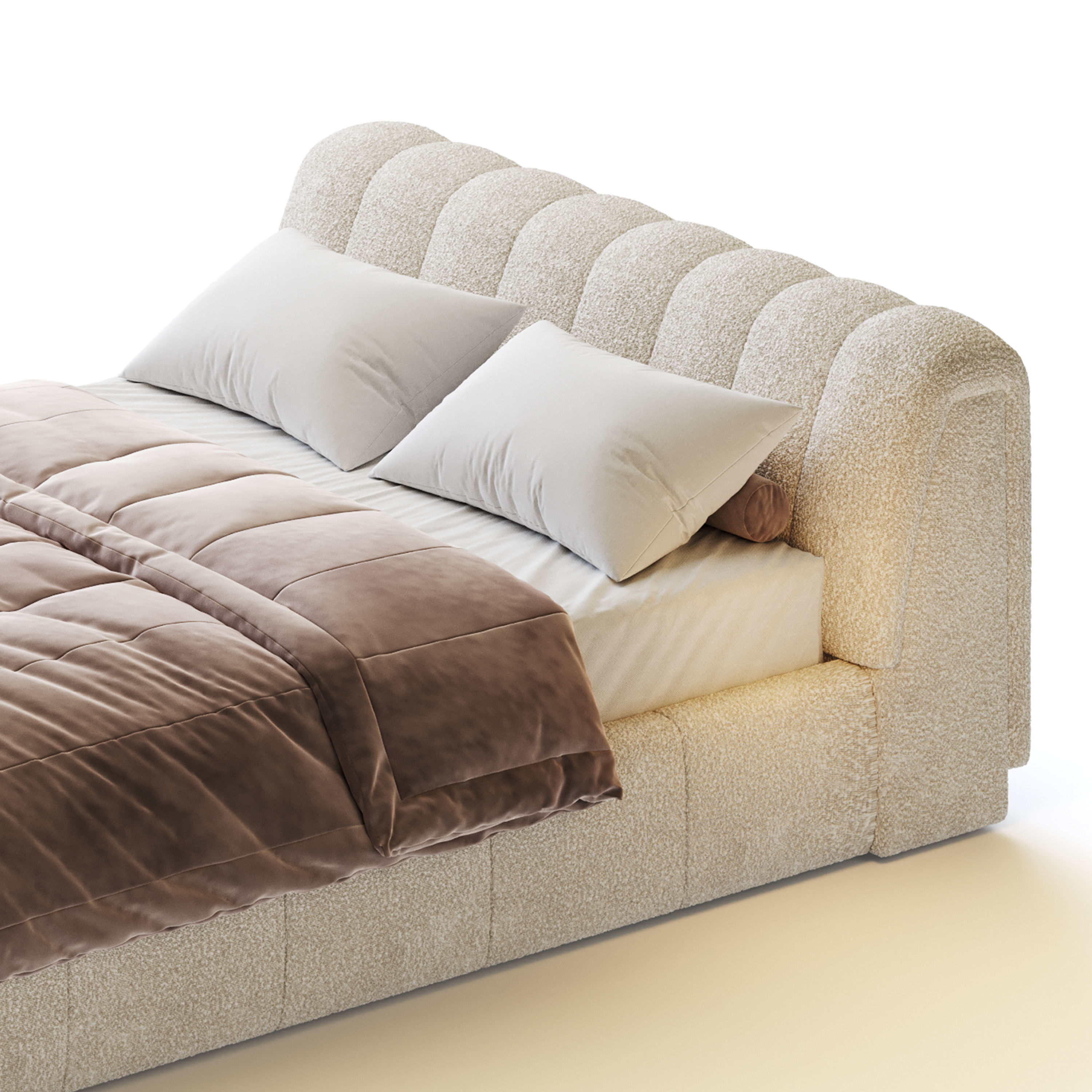 Salami Queen Bed - Maya Cream Boucle 3D model_2