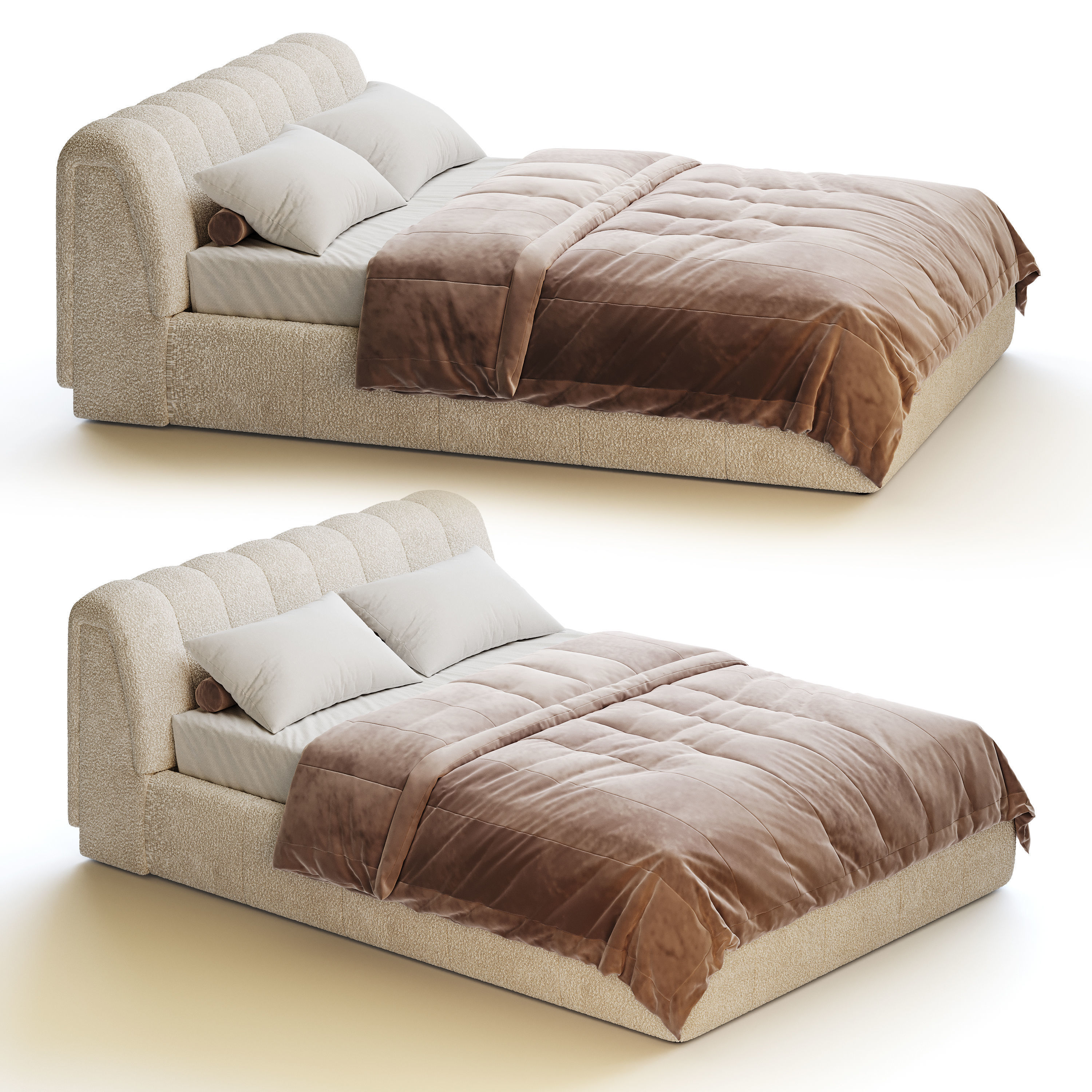 Salami Queen Bed - Maya Cream Boucle 3D model_14