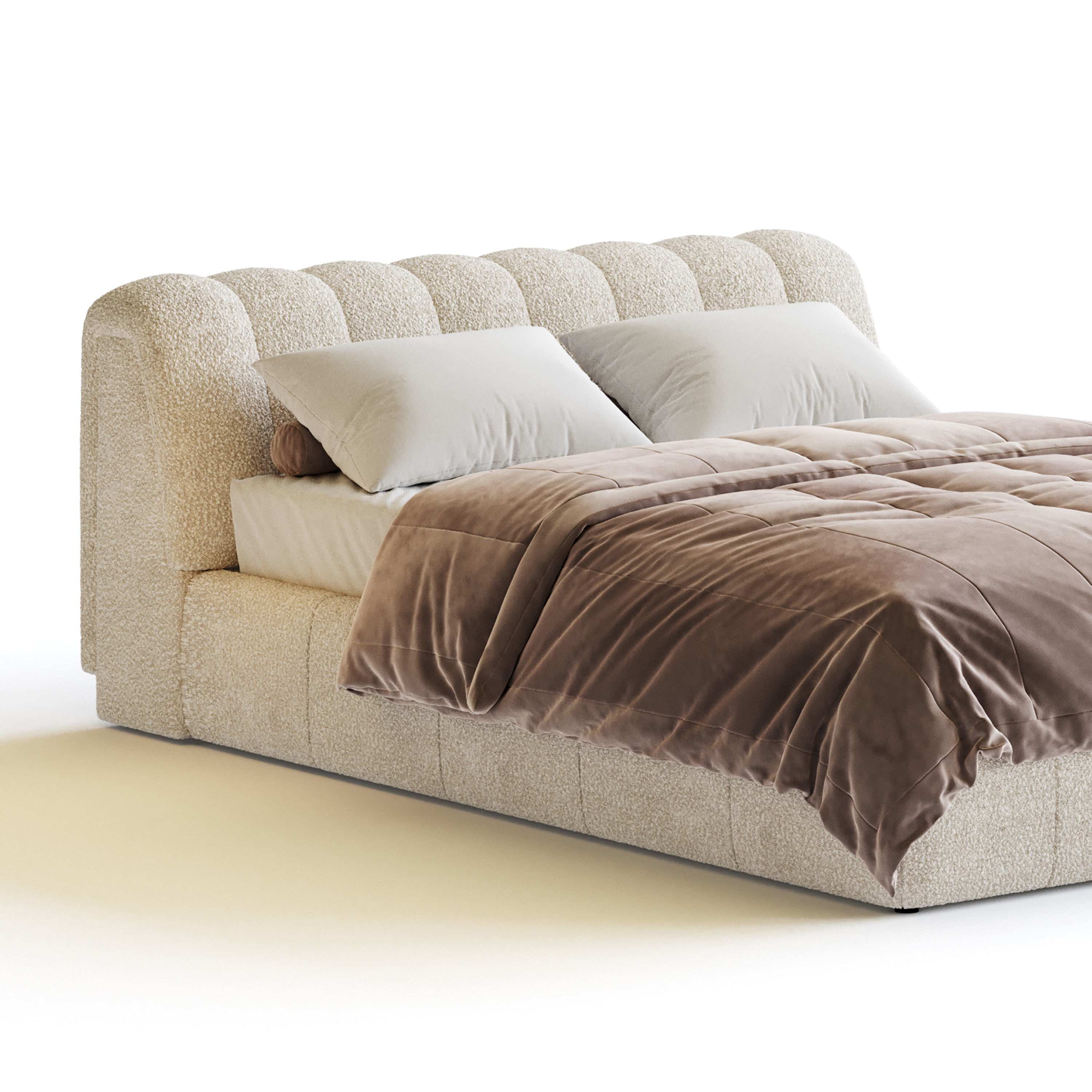 Salami Queen Bed - Maya Cream Boucle 3D model_4