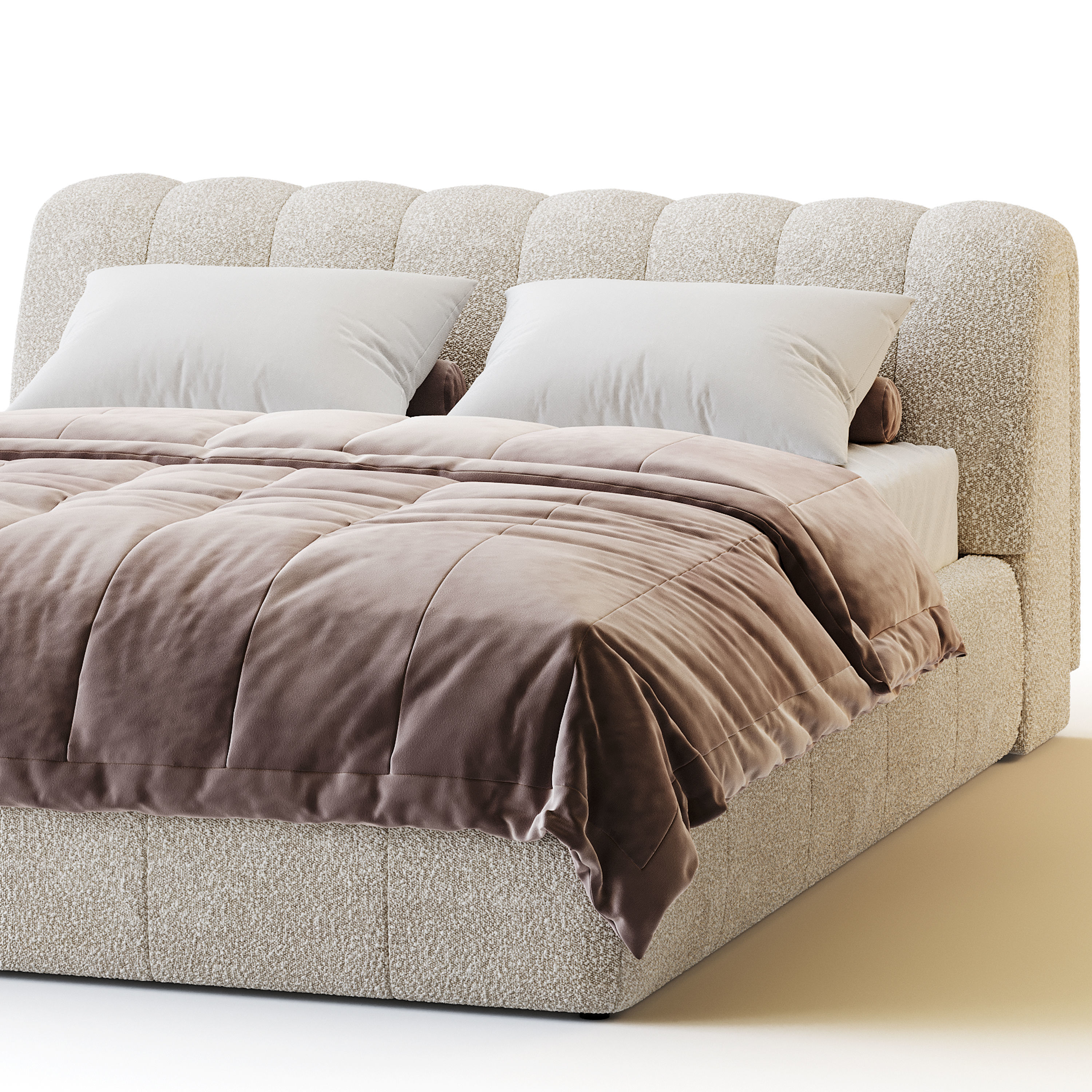 Salami Queen Bed - Maya Cream Boucle 3D model_12