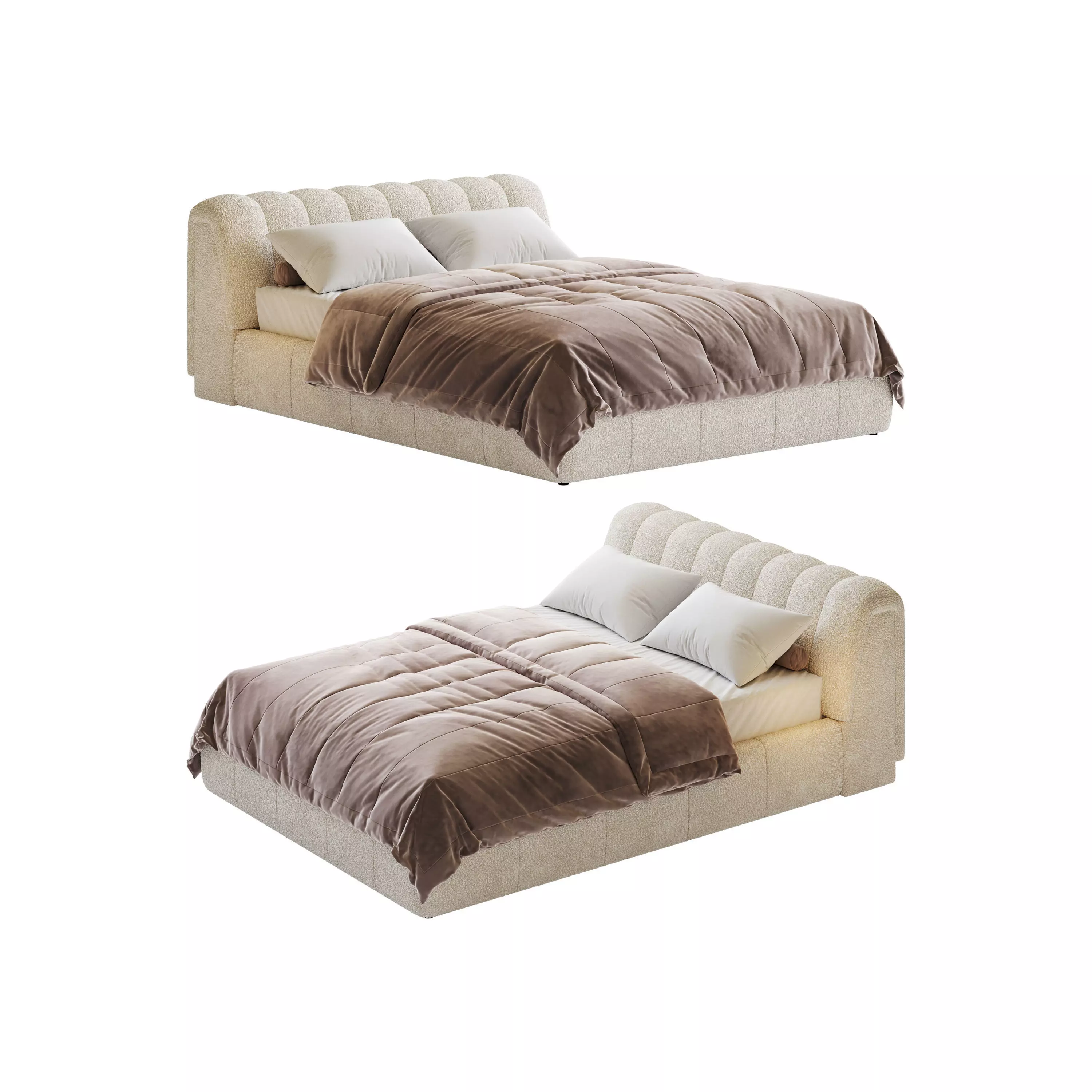 Salami Queen Bed - Maya Cream Boucle 3D model_0