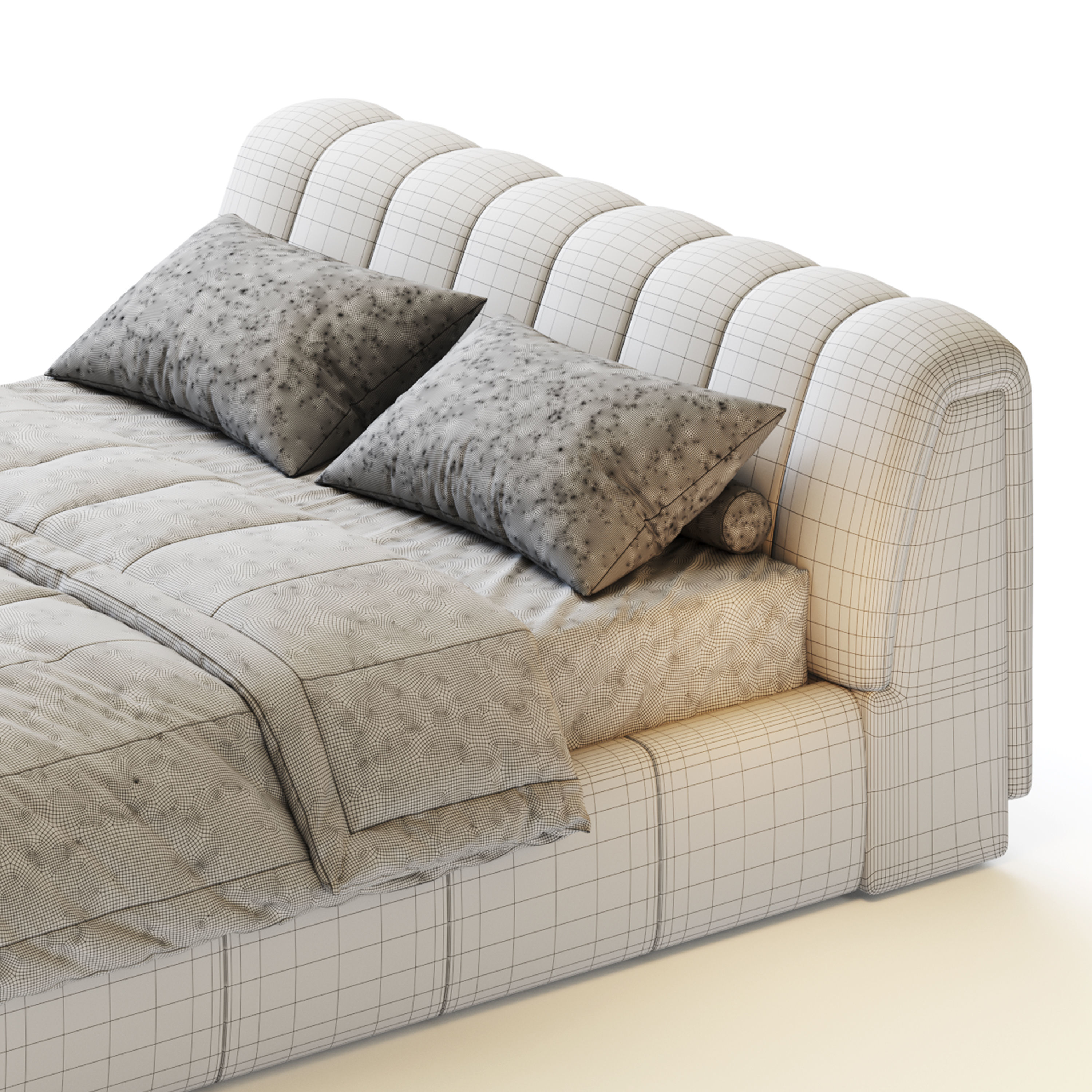 Salami Queen Bed - Maya Cream Boucle 3D model_8