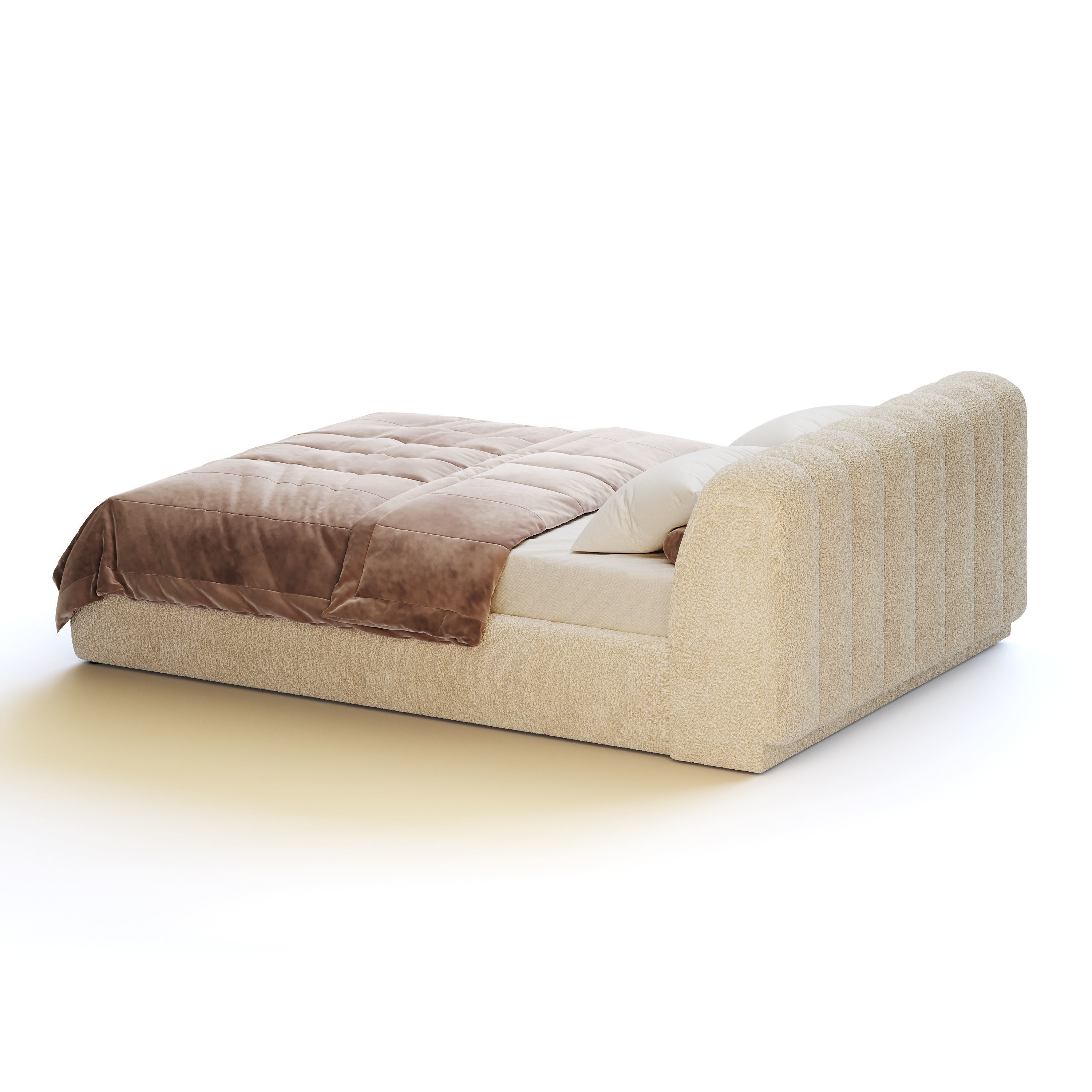 Salami Queen Bed - Maya Cream Boucle 3D model_6