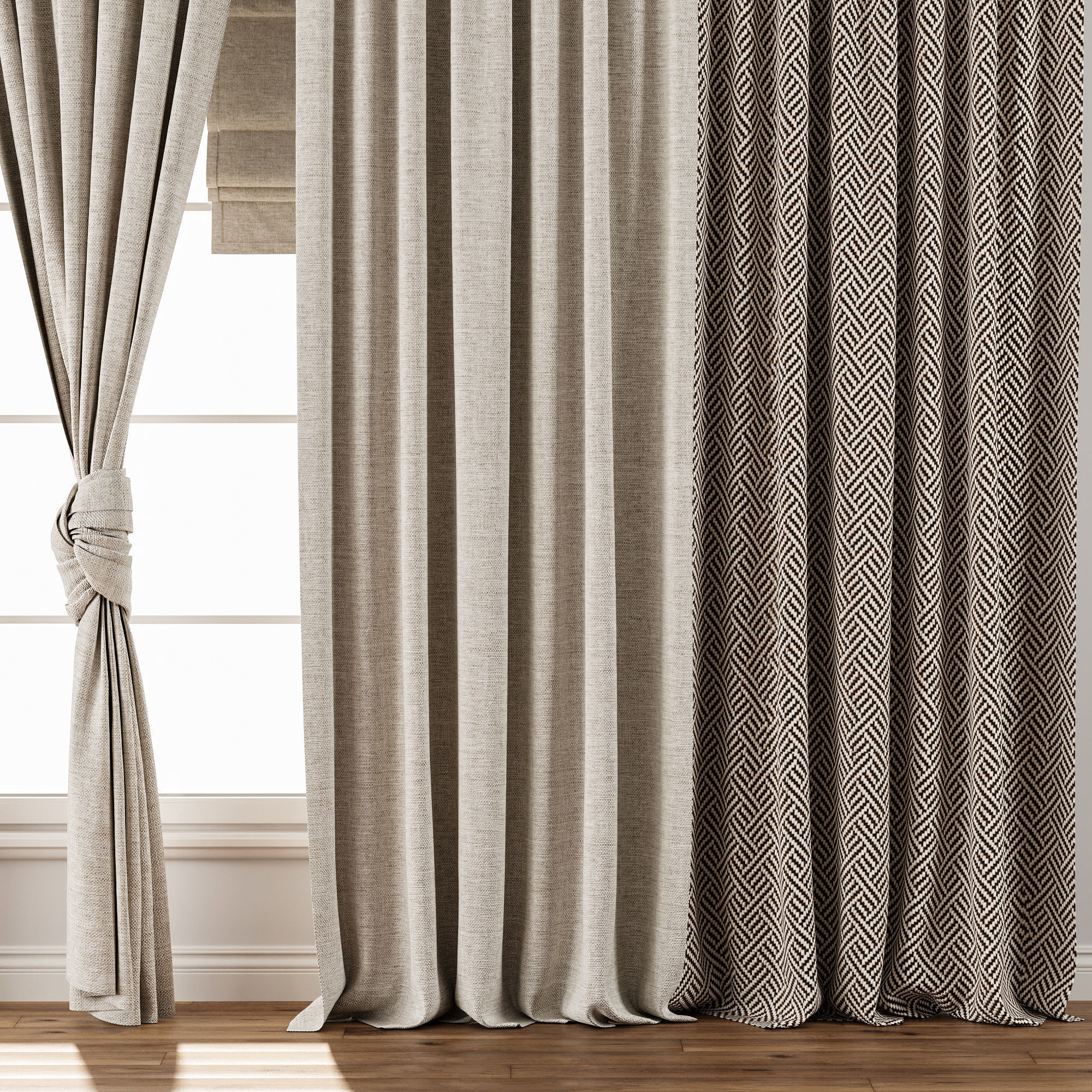Curtain with tulle 51 3D model_2