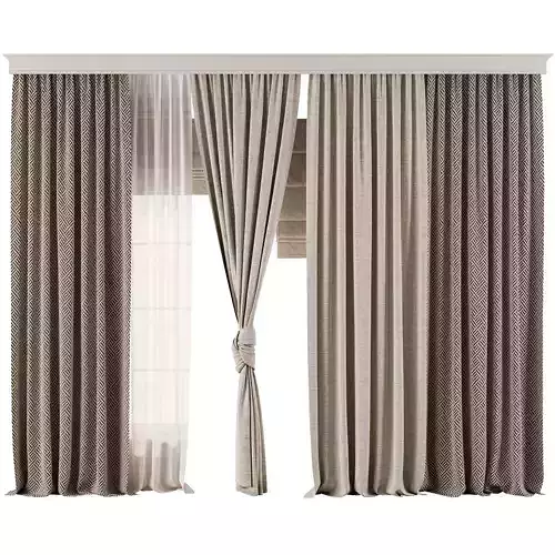 Curtain with tulle 51 3D model