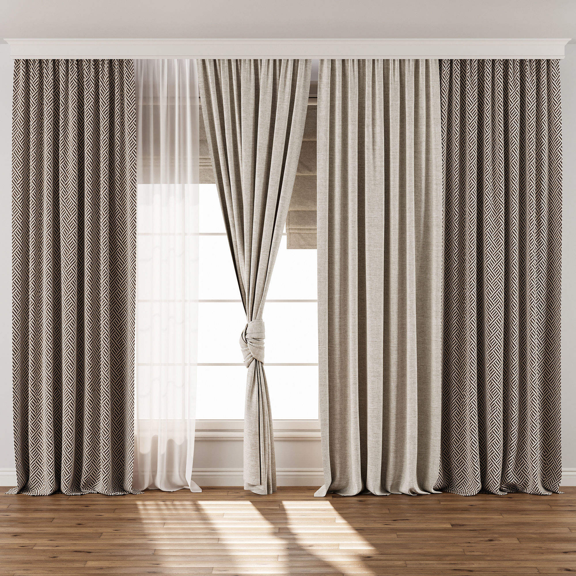 Curtain with tulle 51 3D model_1