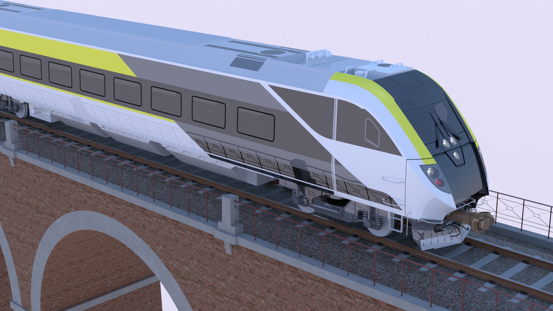 American train on viaduct 3D model_12