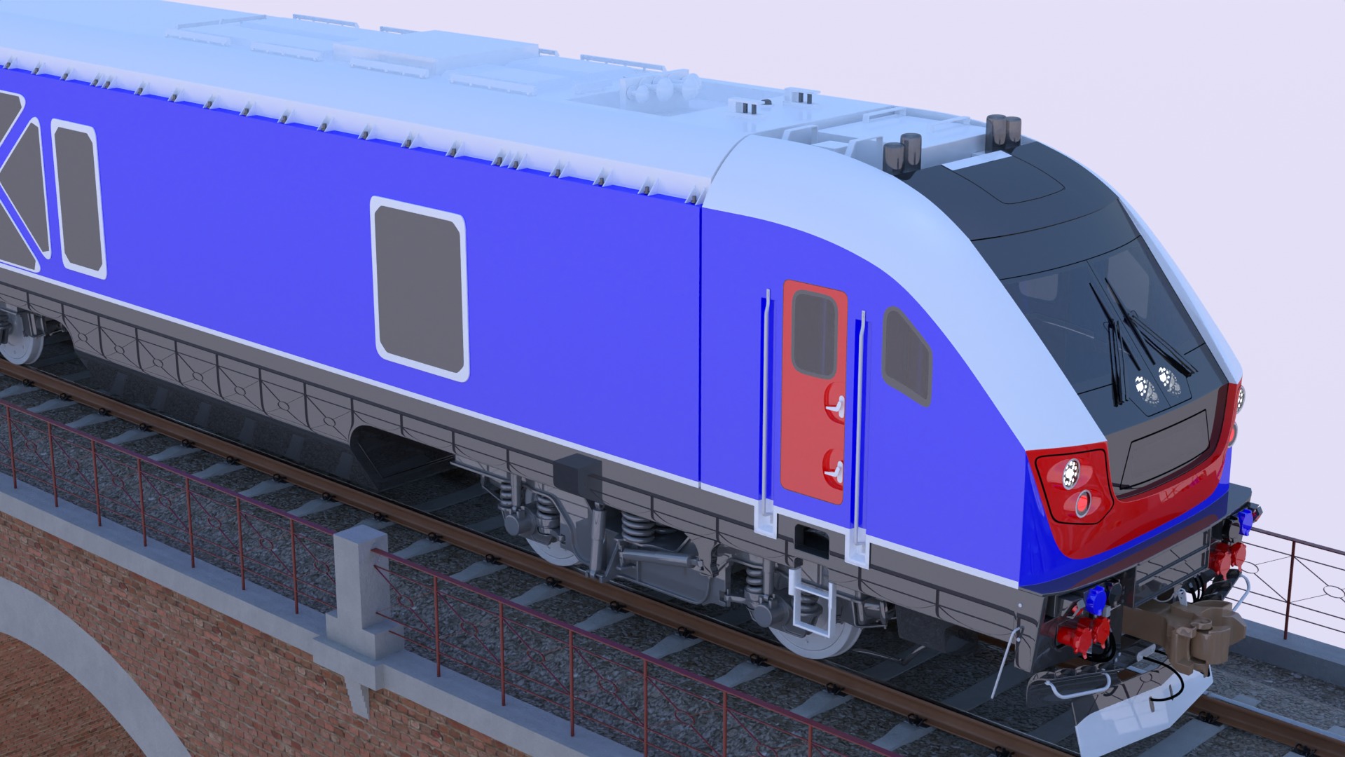 American train on viaduct 3D model_13