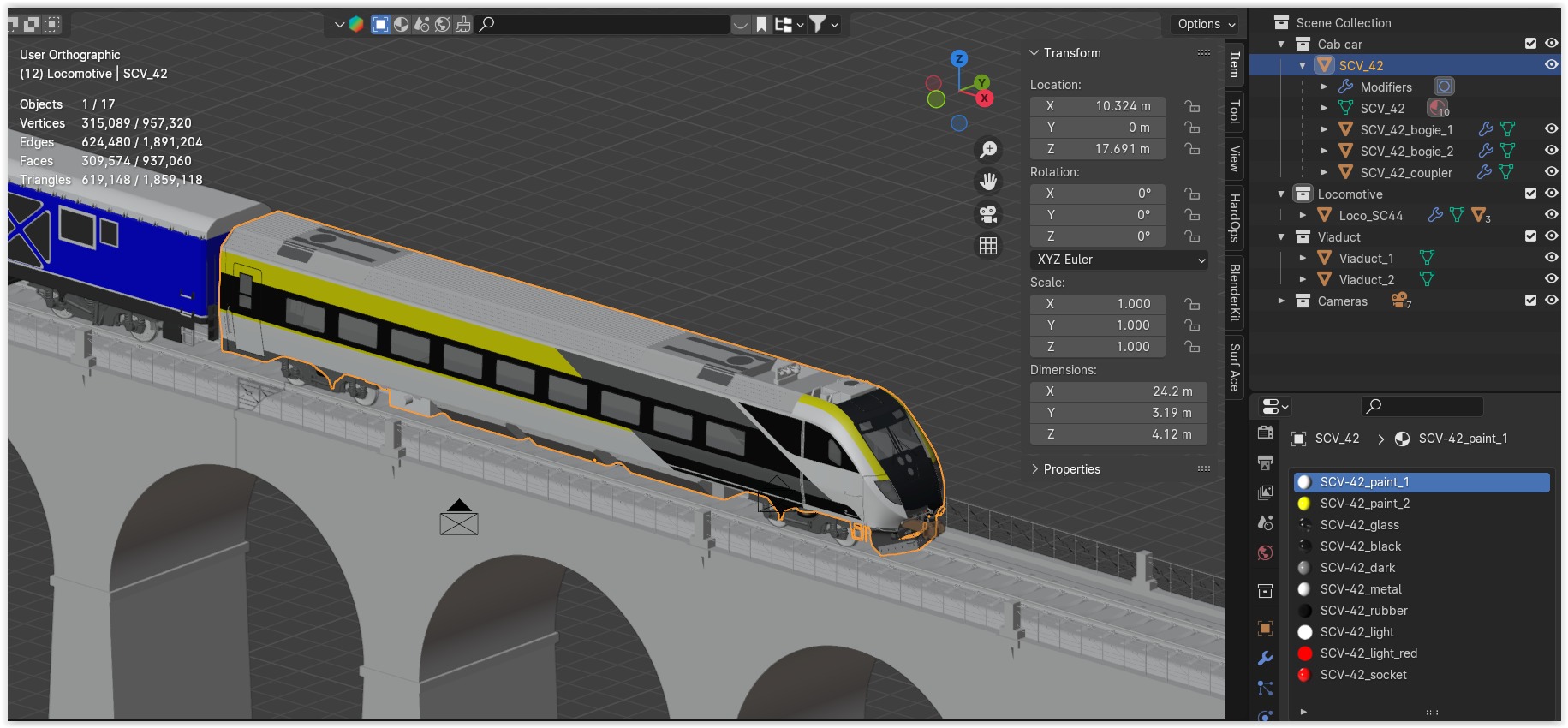 American train on viaduct 3D model_17