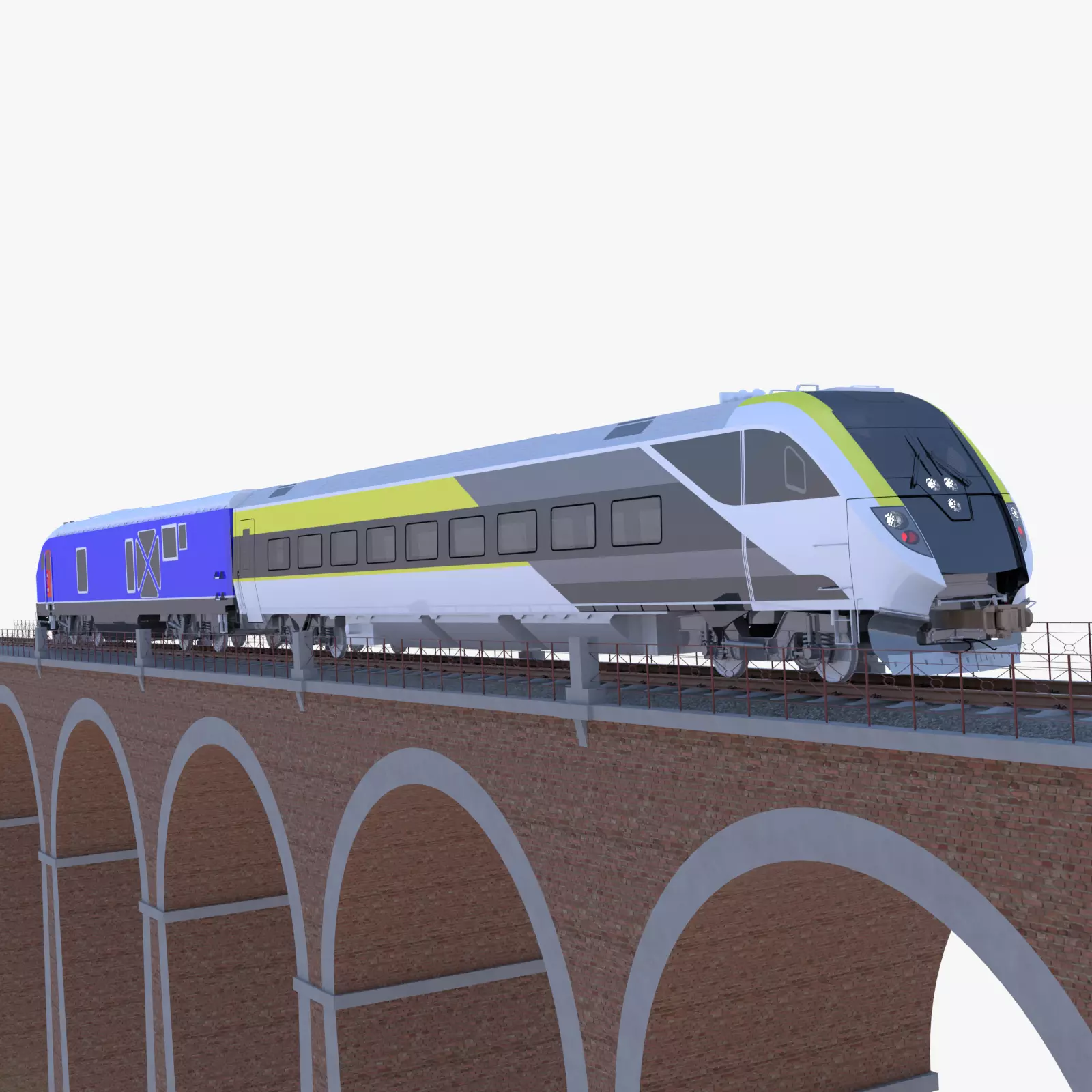 American train on viaduct 3D model_0