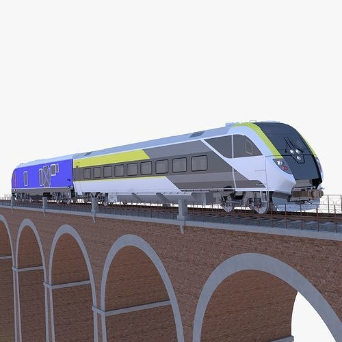 American train on viaduct 3D model